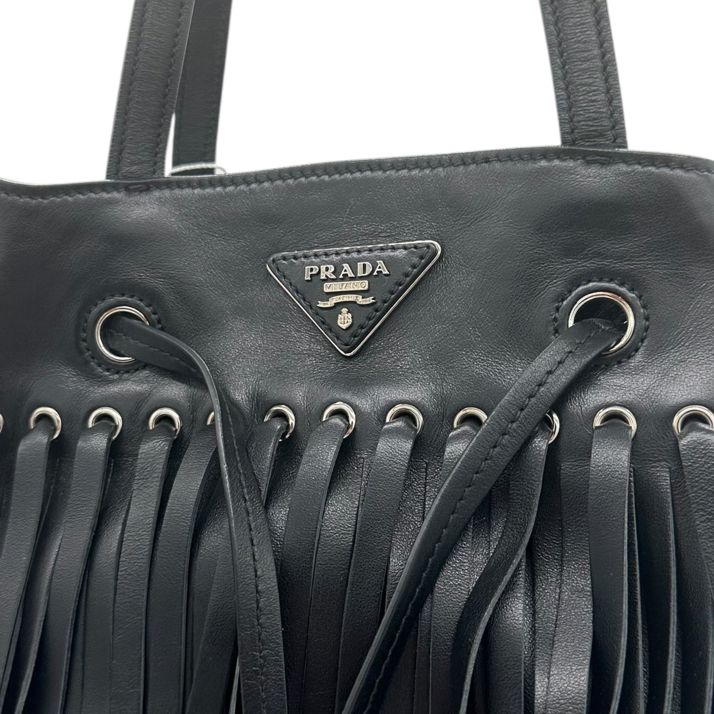 Prada Black Leather Fringe Bucket Bag - Outfit Repeater