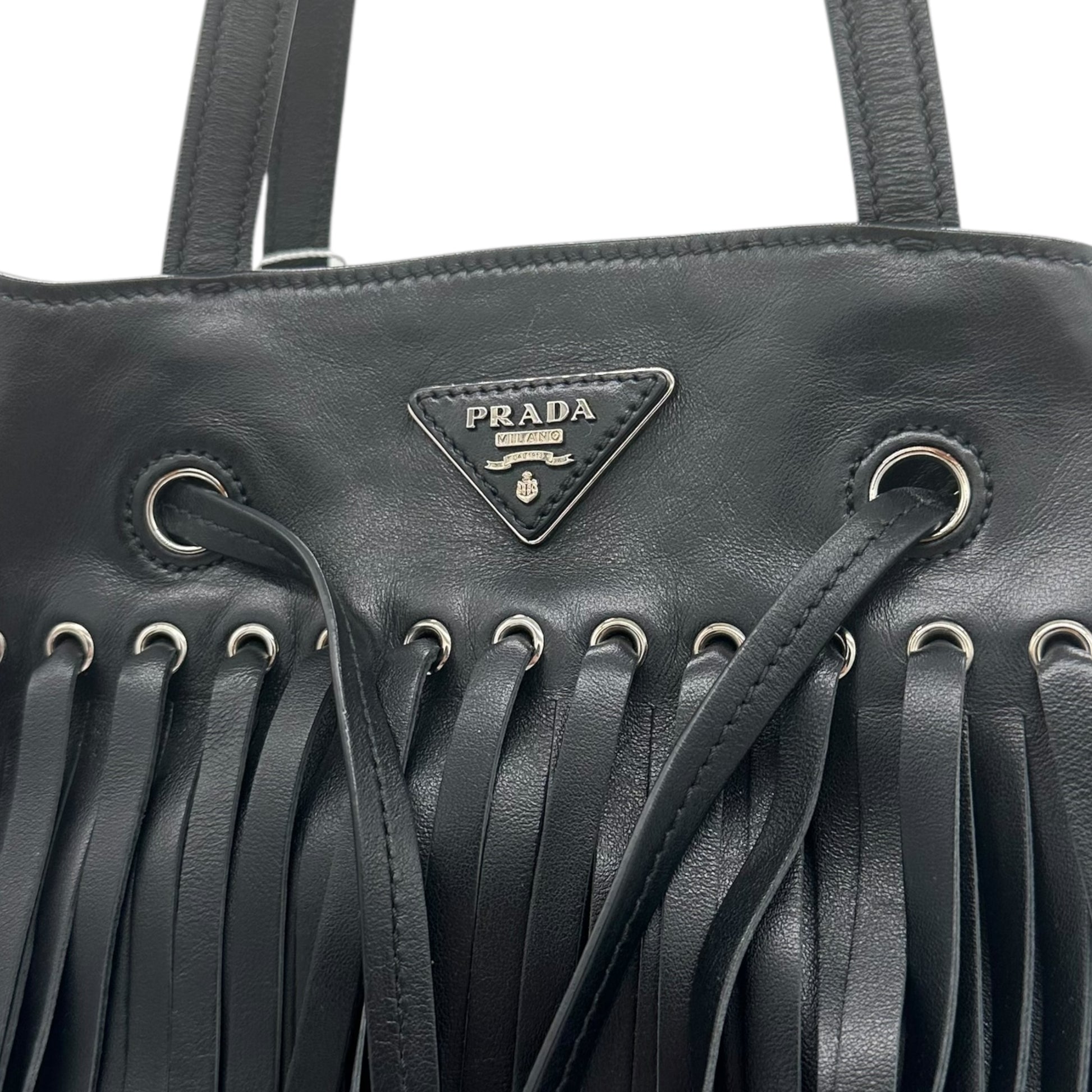 Prada Black Leather Fringe Bucket Bag - Outfit Repeater