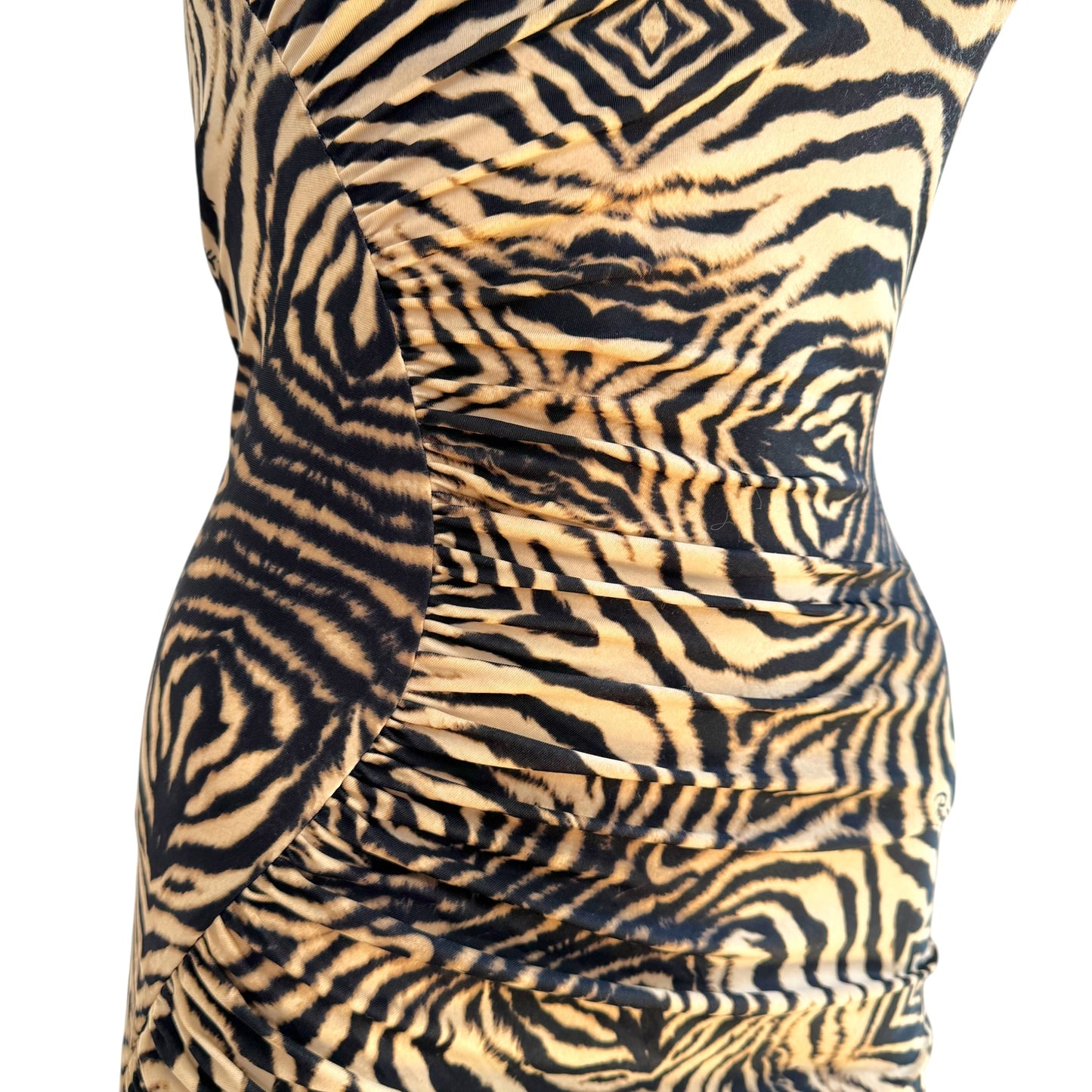 Roberto Cavalli 2006 Tan & Black Zebra Print Midi Dress