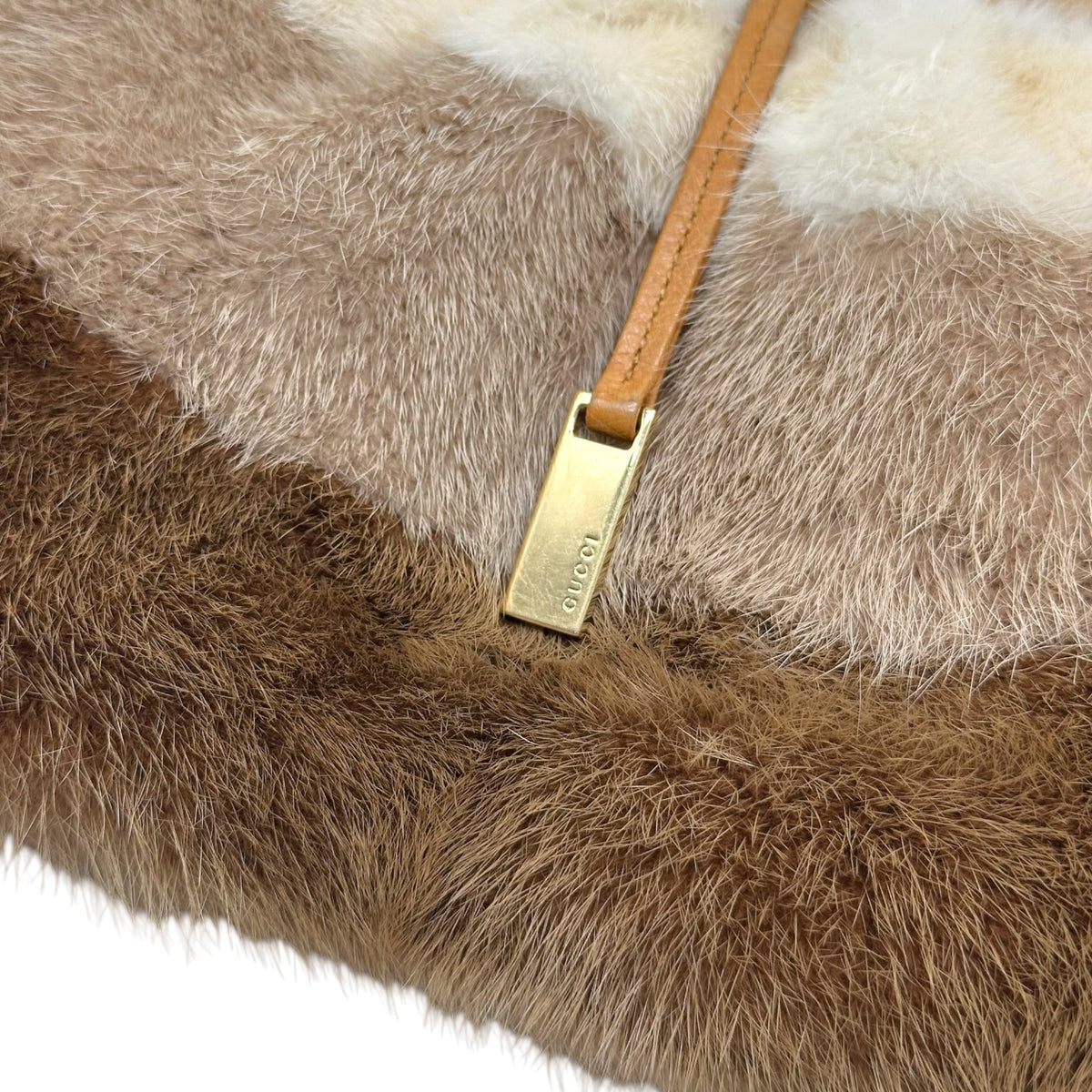 Gucci Shoulder Bag Tan Ostrich Mink Bamboo Handle