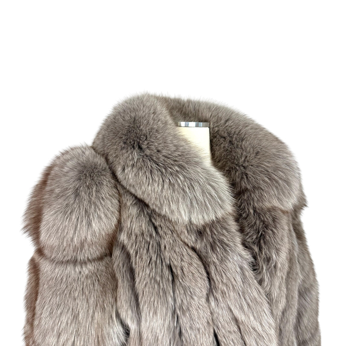 MG Gray Fox Fur Coat with Voluminous Collar