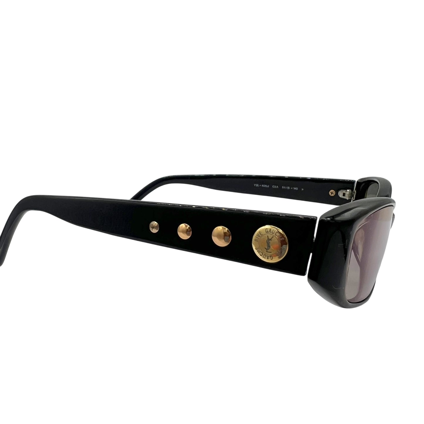 Yves Saint Laurent Rive Gauche Black & Gold Studded Slim Rectangle Sunglasses YSL-4010J w/ Case