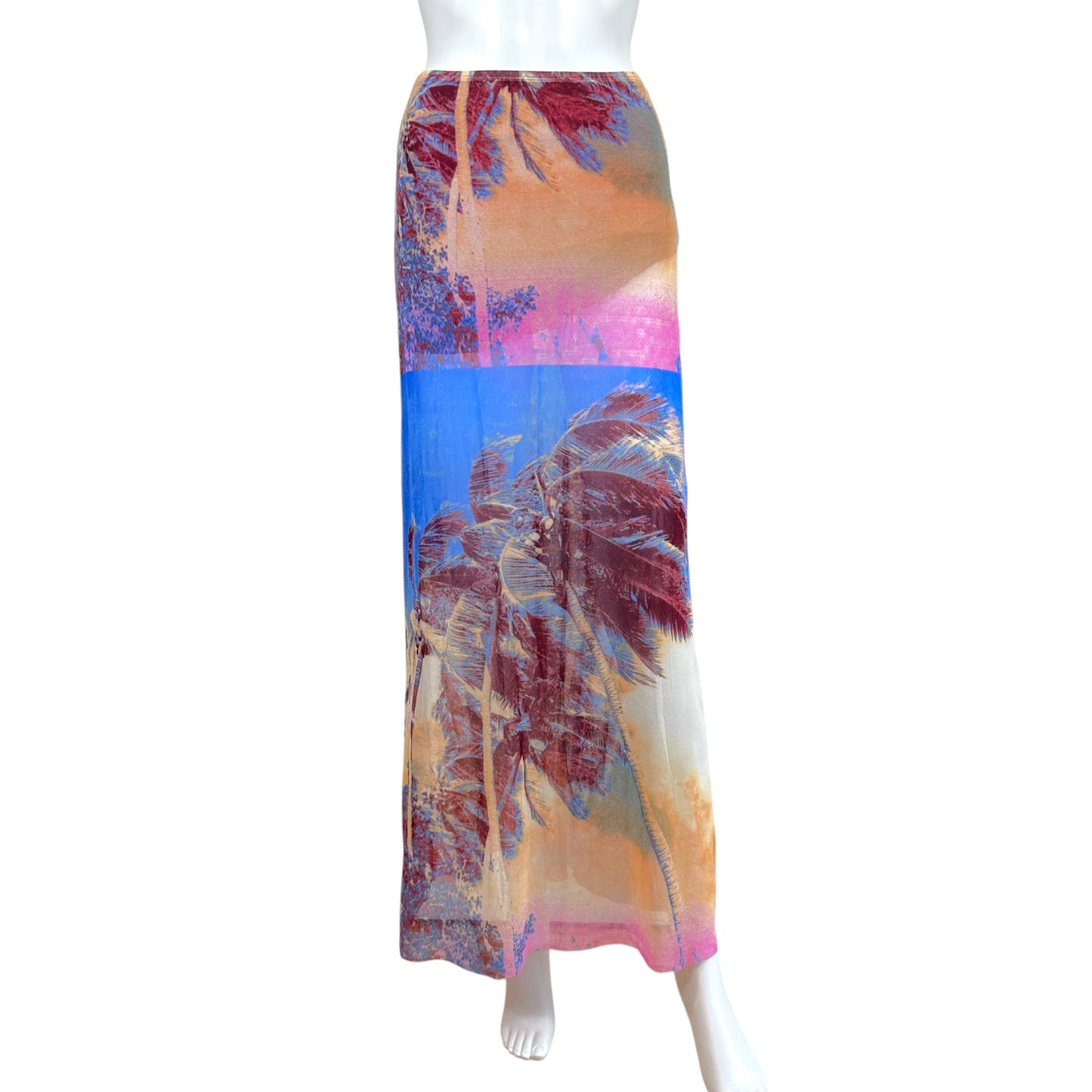 Jean Paul Gaultier Soleil 1998 Multicolor Palm Tree Print Mesh Maxi Skirt NEW