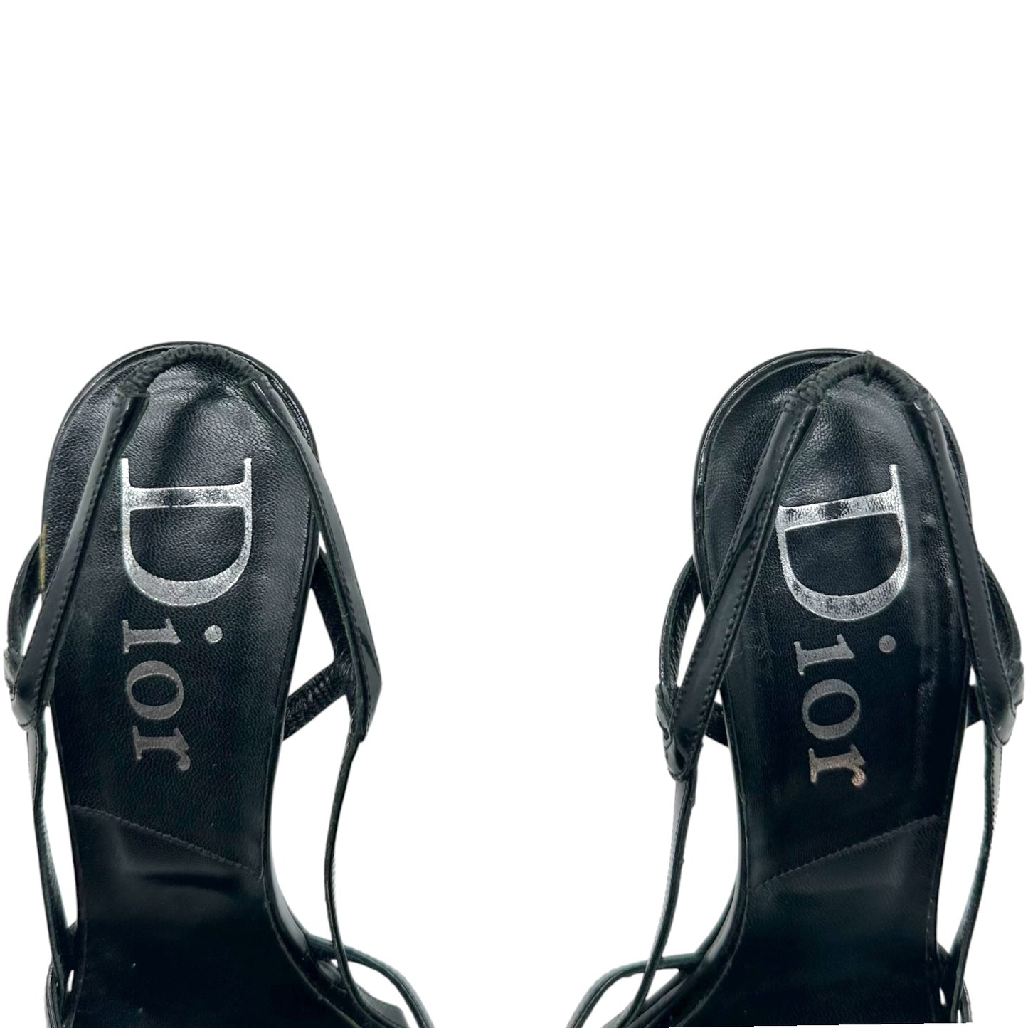 Christian Dior Black Strappy Logo Charm Sandal Heels
