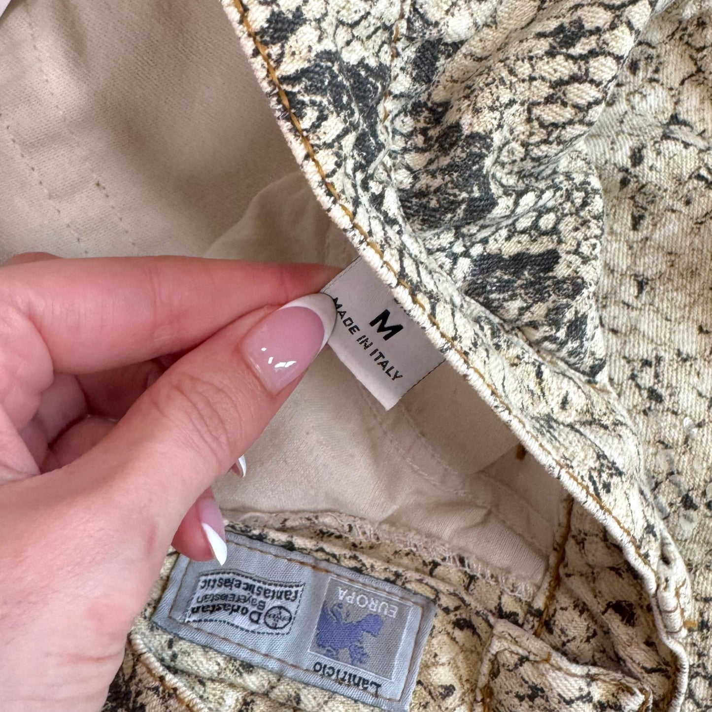 Roberto Cavalli Python Print Sequin Jeans Ivory Straight Leg