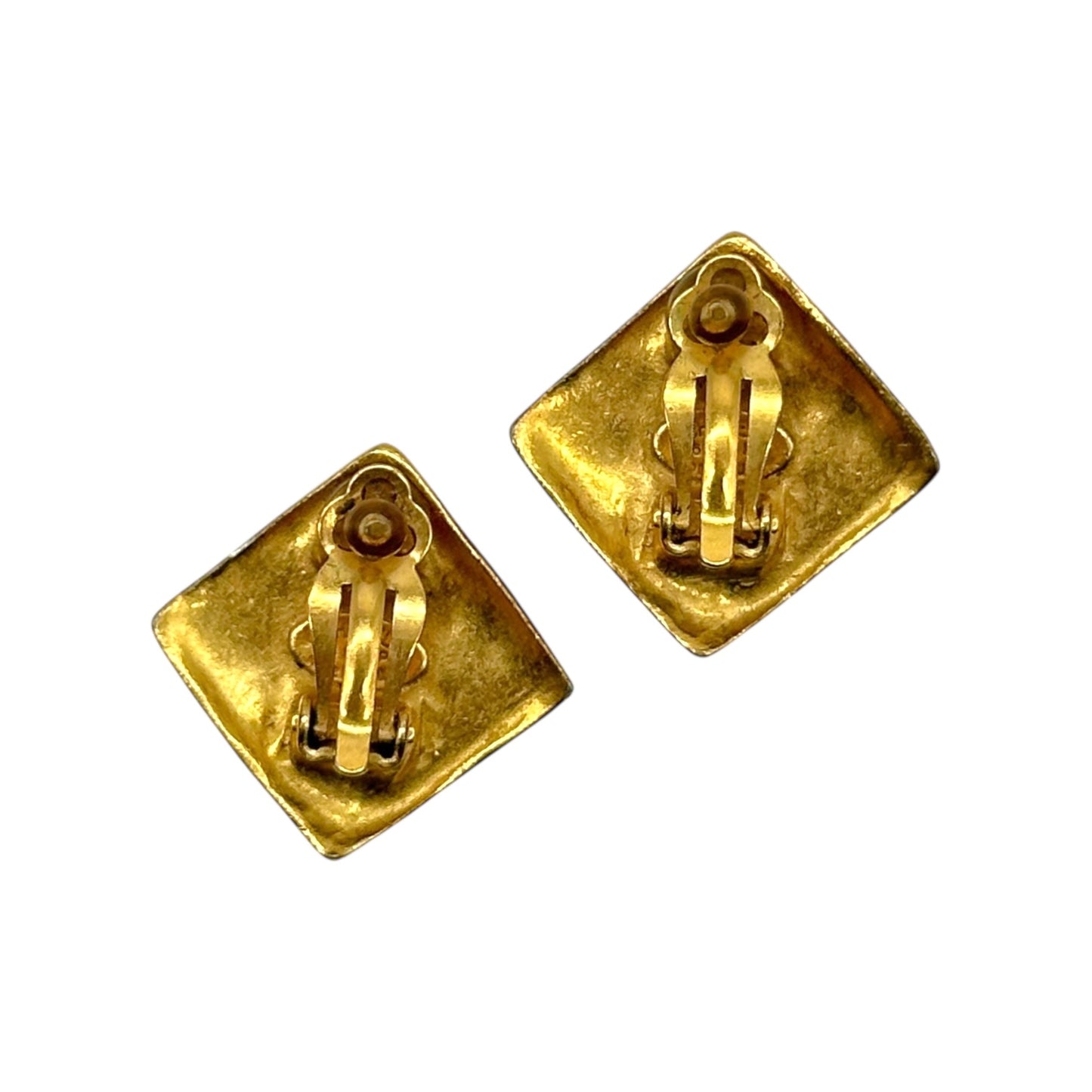 Chanel 90's Gold Plated Square Logo Clip-On Earrings - Outfit Repeater