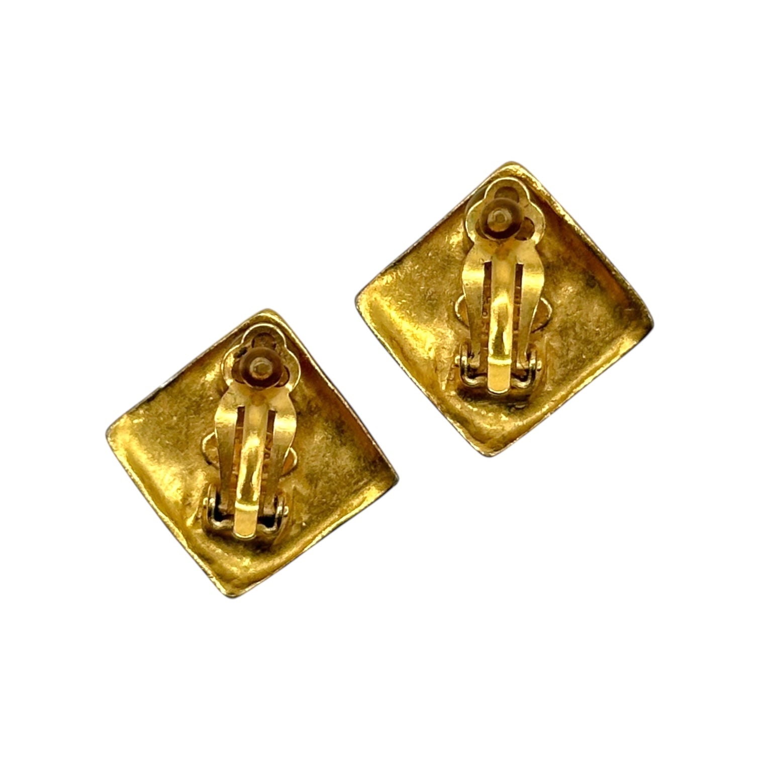 Chanel 90's Gold Plated Square Logo Clip-On Earrings - Outfit Repeater