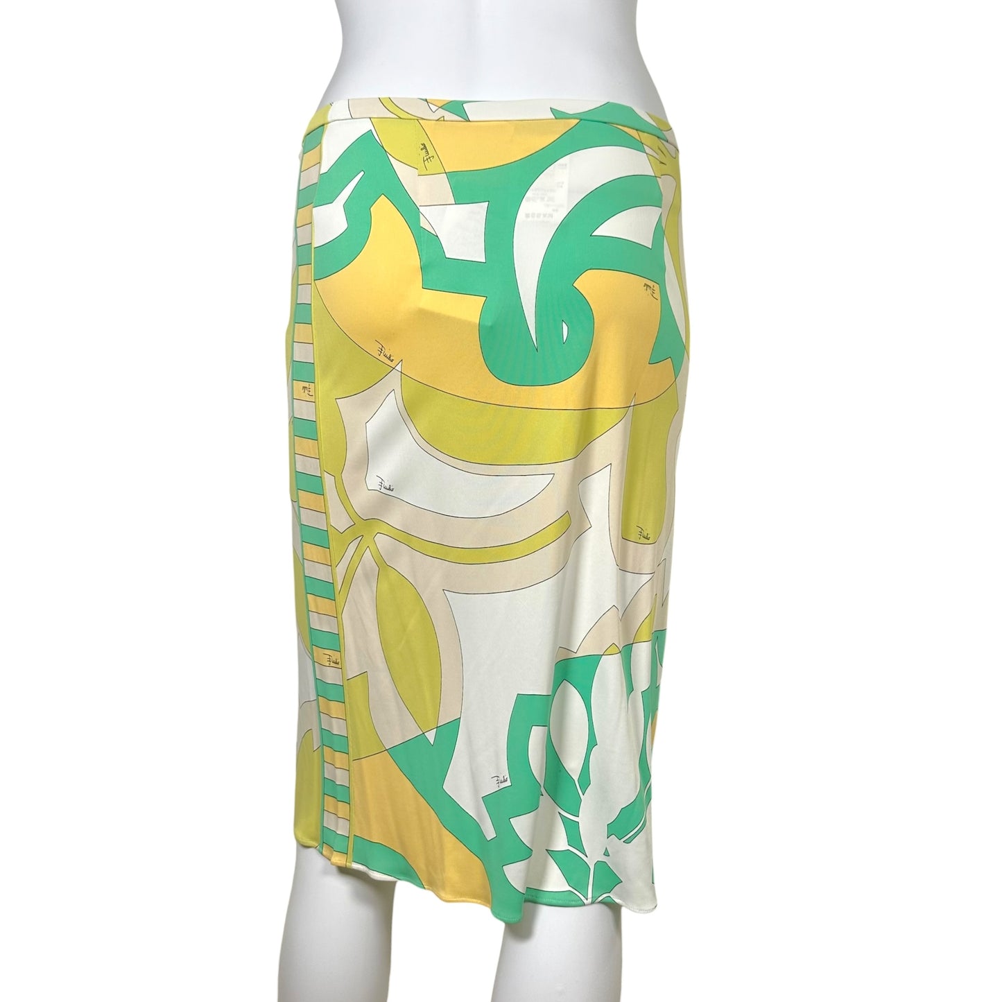 Emilio Pucci Green & Yellow Silk Knit Midi Skirt