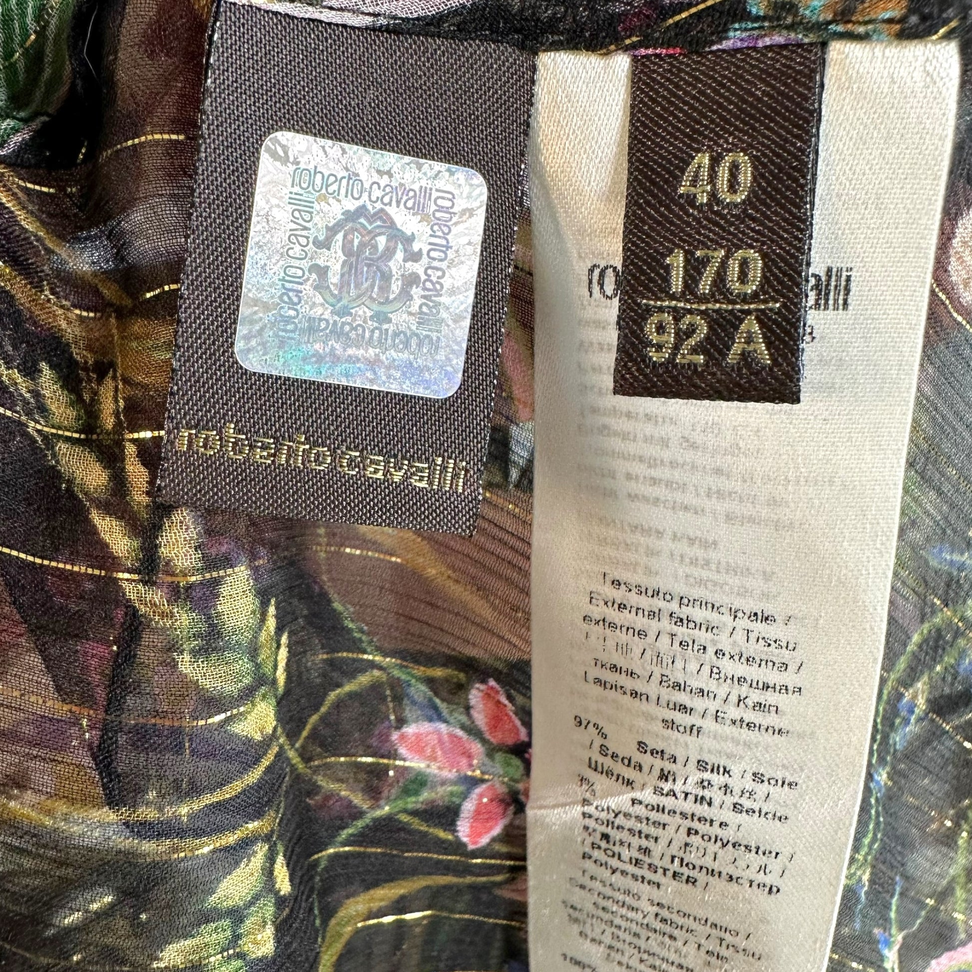 Roberto Cavalli Sheer Floral Print Silk Blouse