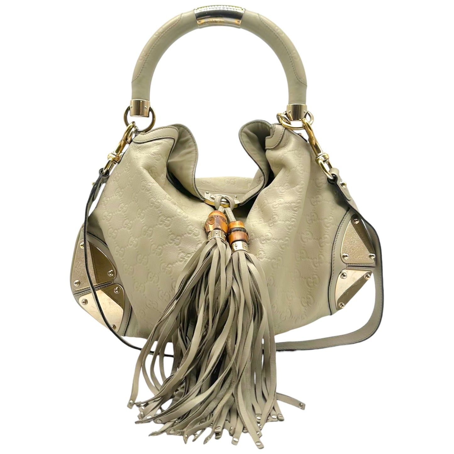 Gucci Light Gray Embossed Monogram Hobo Bag