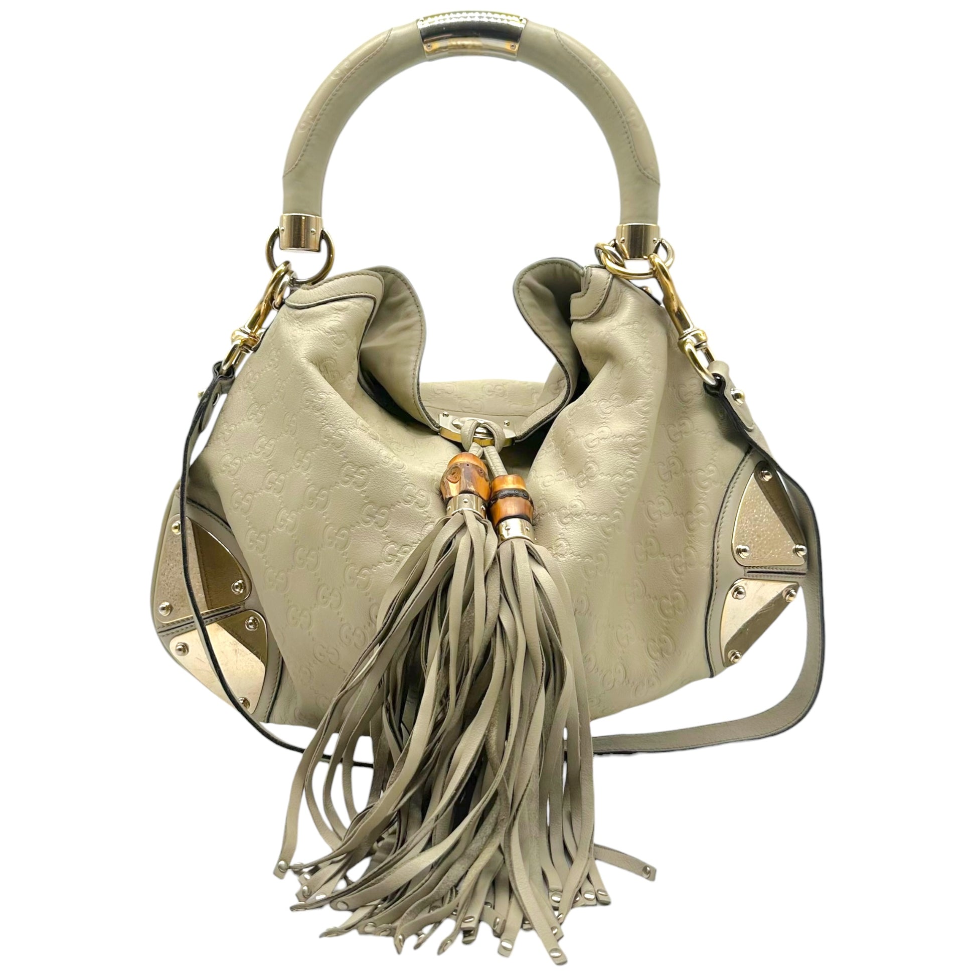Gucci Light Gray Embossed Monogram Hobo Bag