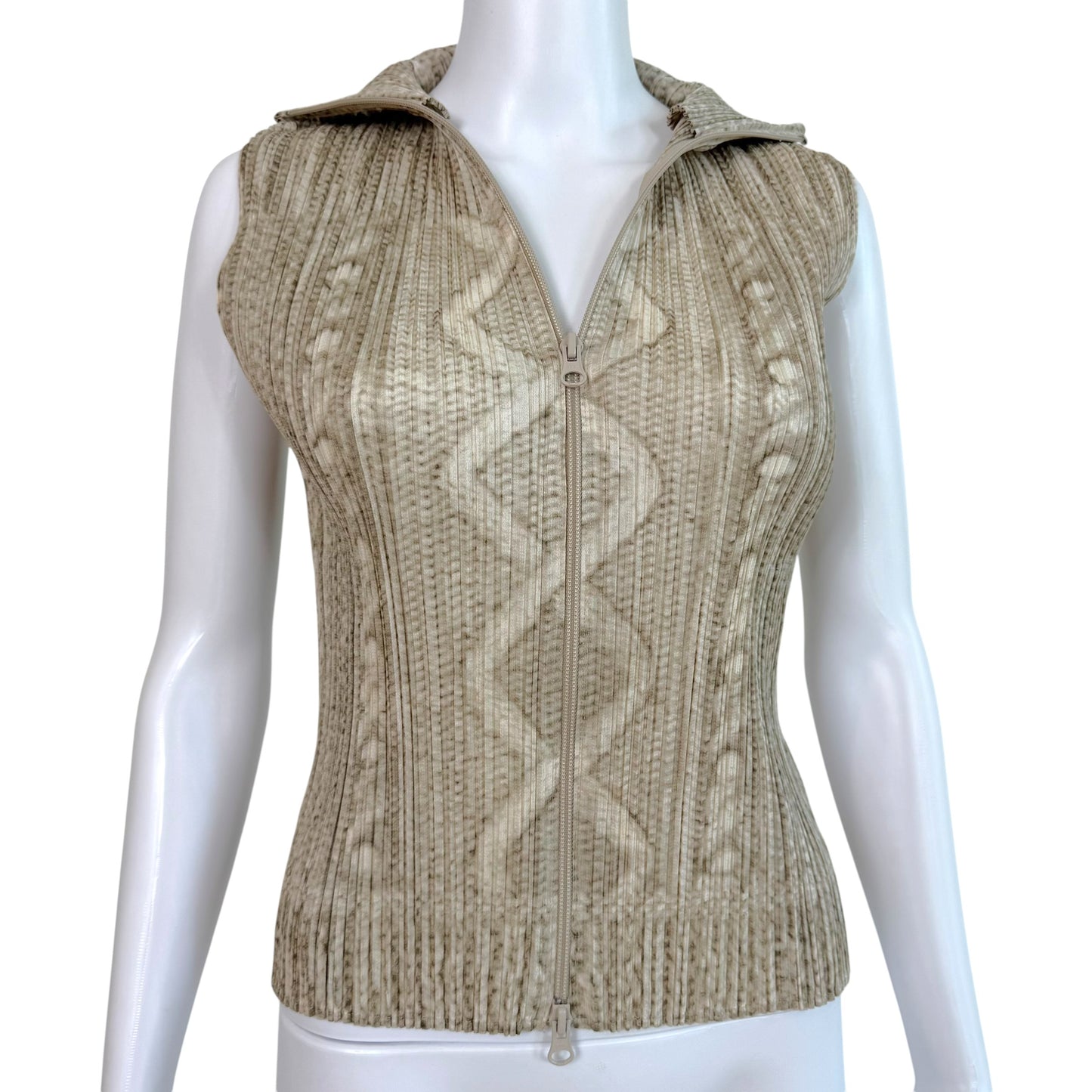Issey Miyake Pleats Please Ivory Pleated Zip-Up Top