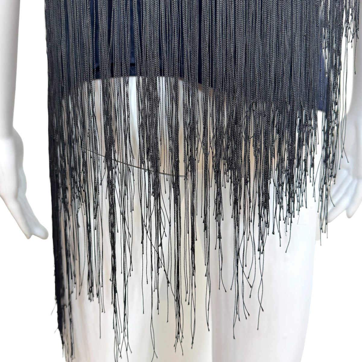 Lanvin One-Shoulder Sequin Tank Navy Blue Black Fringe