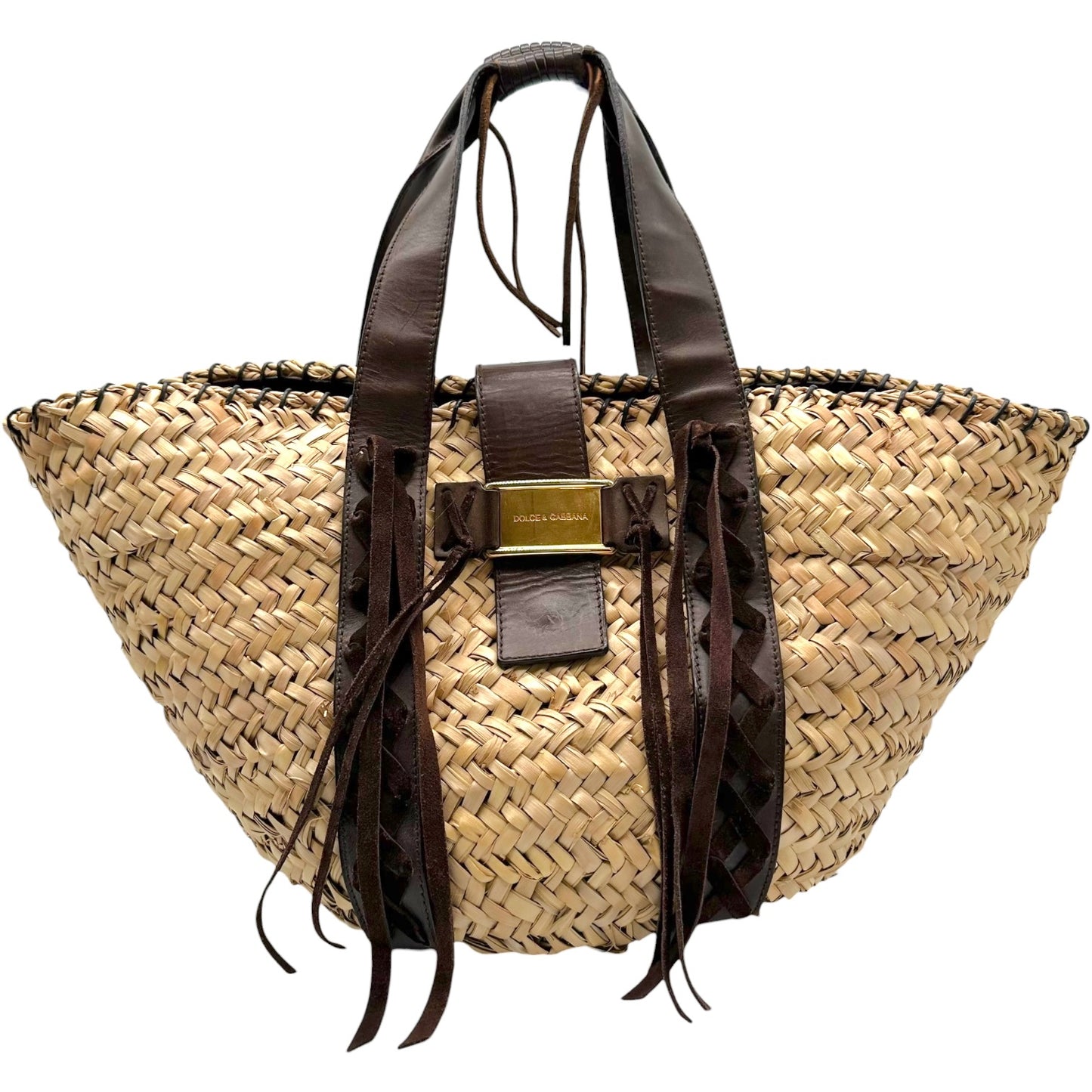 Dolce & Gabbana Brown Raffia Beach Bag with Suede Accents