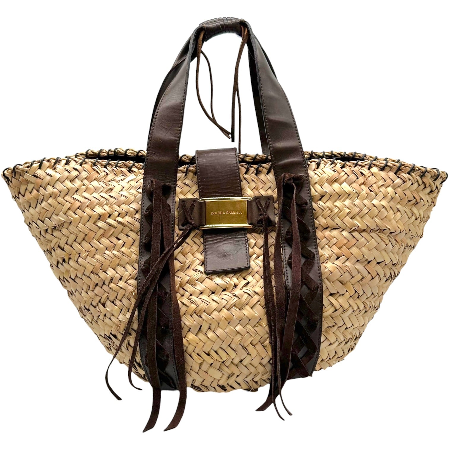 Dolce & Gabbana Brown Raffia Beach Bag with Suede Accents