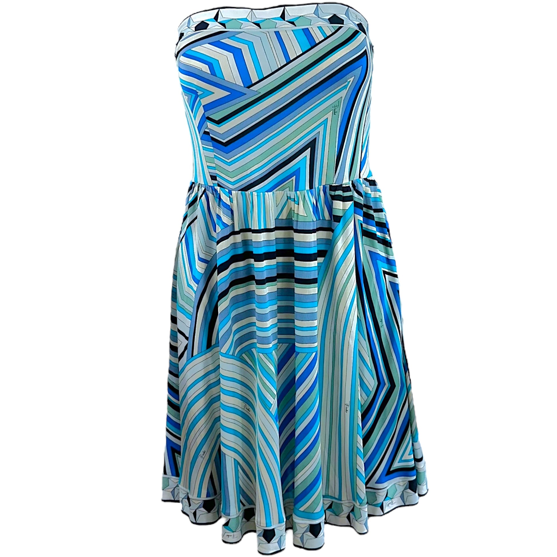 Emilio Pucci Strapless Mini Dress Blue Printed Fitted