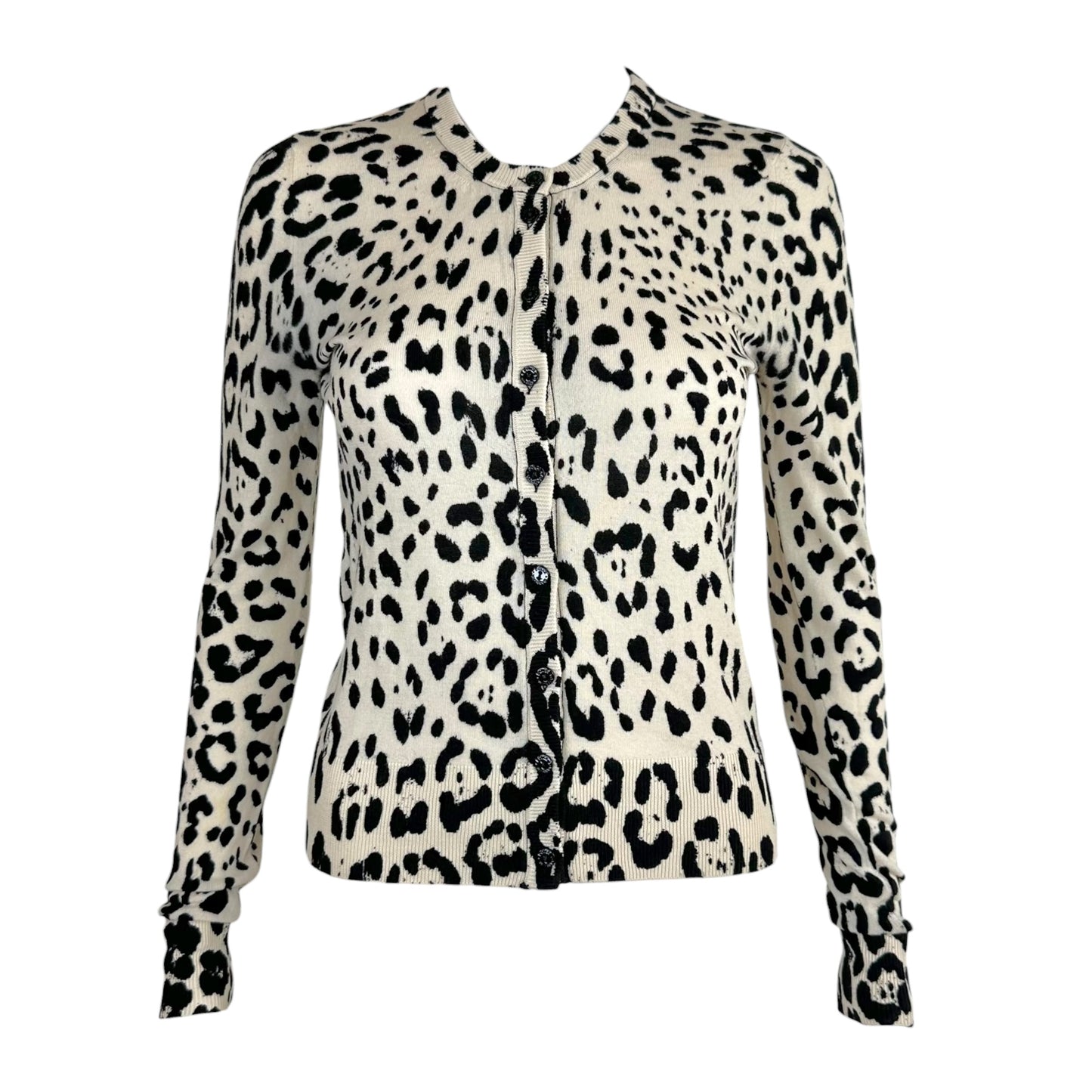 Dolce & Gabbana Black White Leopard Print Cashmere Cardigan