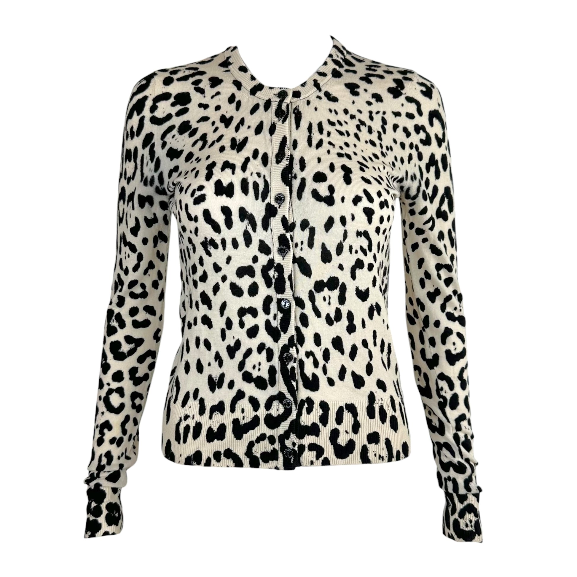 Dolce & Gabbana Black White Leopard Print Cashmere Cardigan