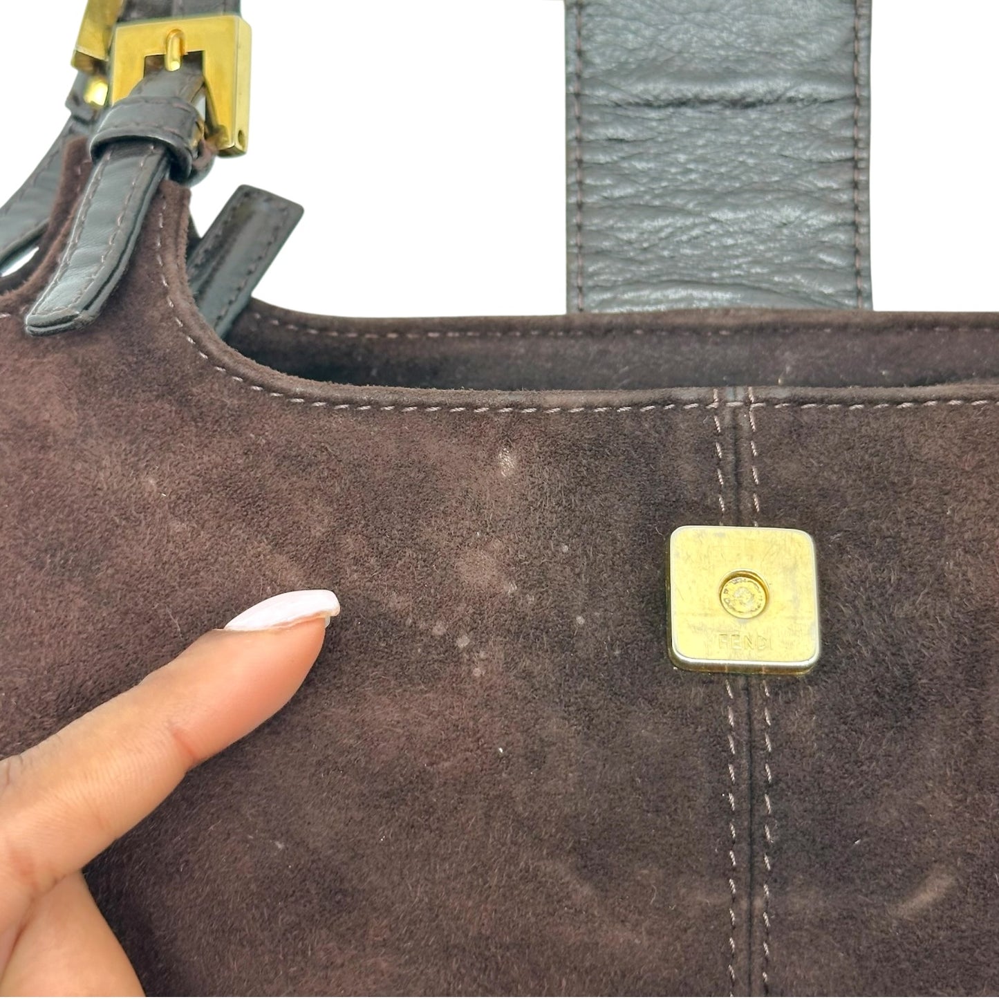 Fendi Brown Suede Small Shoulder Baguette Bag