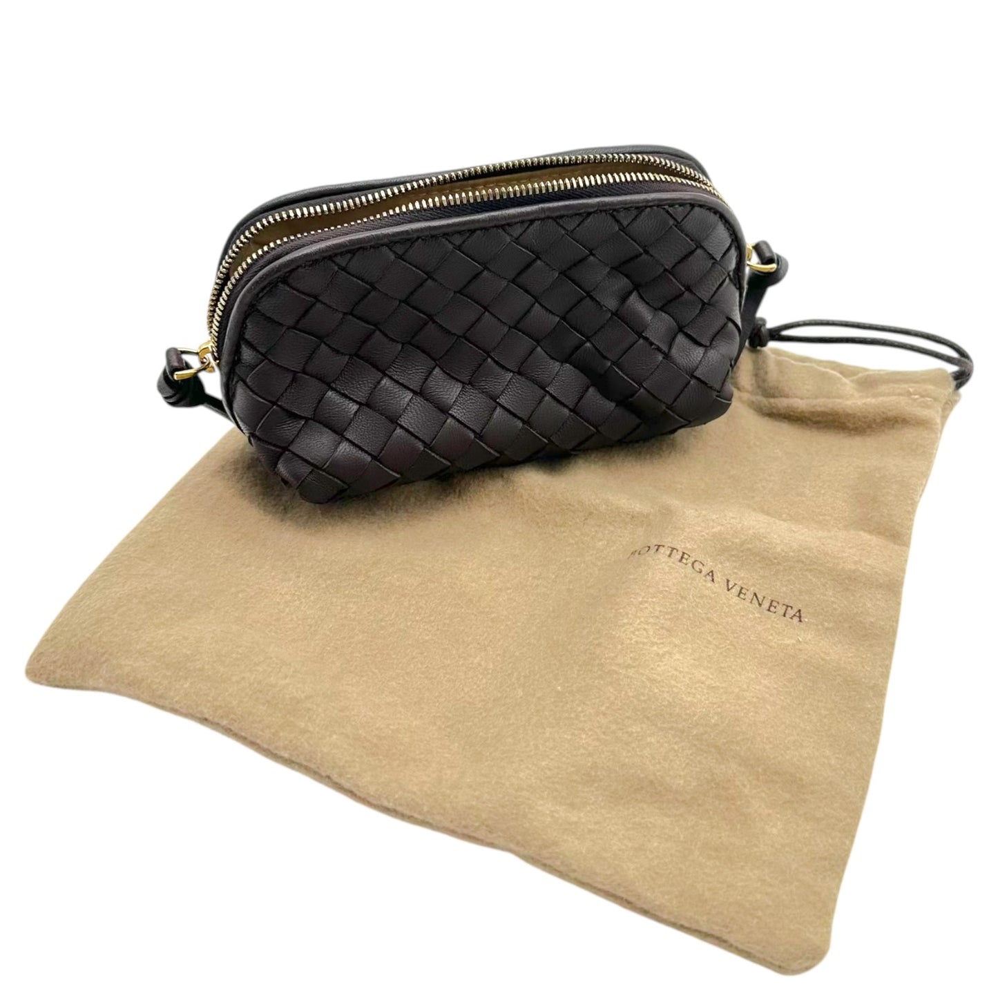 Bottega Veneta Mini Cosmetic Pouch Brown Intrecciato Leather