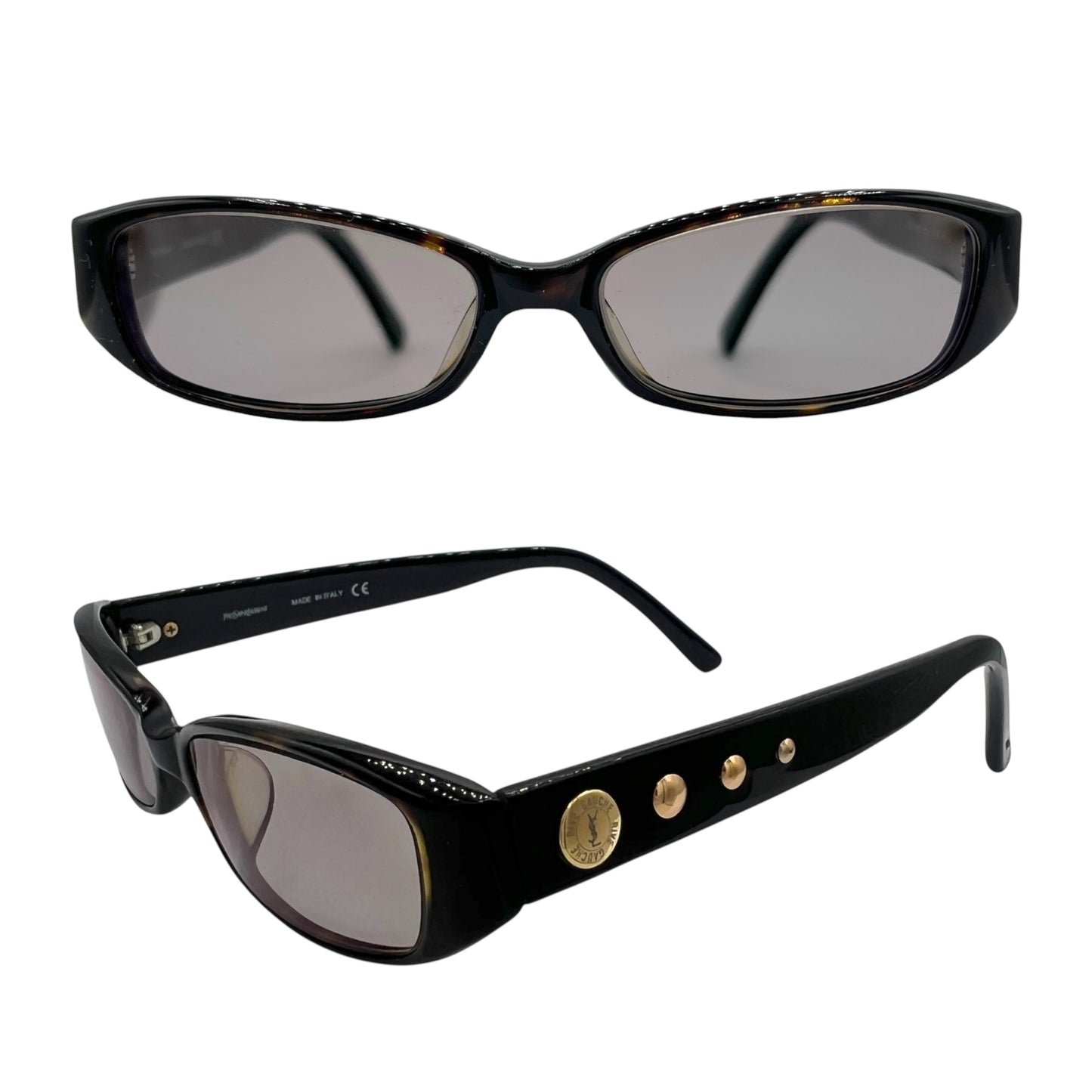 Yves Saint Laurent Rive Gauche Black & Gold Studded Slim Rectangle Sunglasses YSL-4010J w/ Case