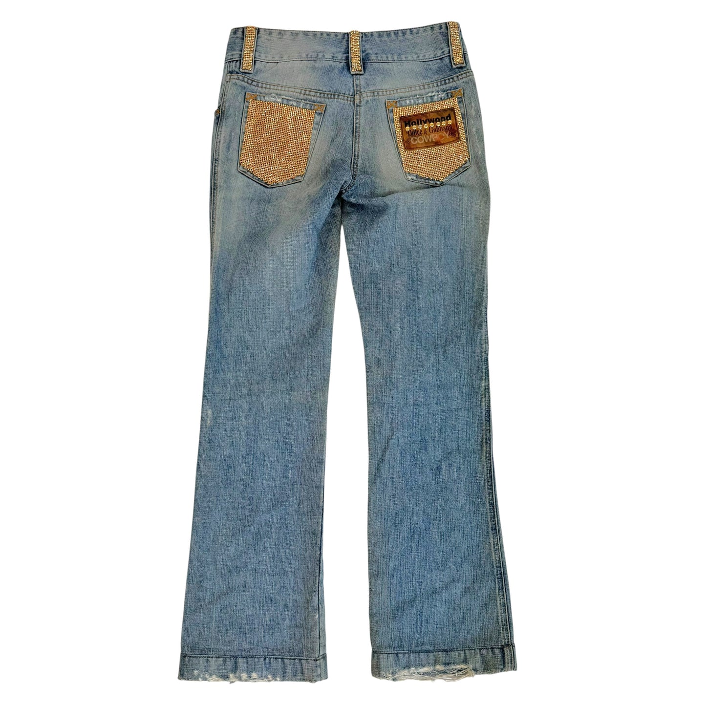 Dolce & Gabbana 'Hollywood Cowboy' Gold Rhinestone Embellished Distressed Jeans