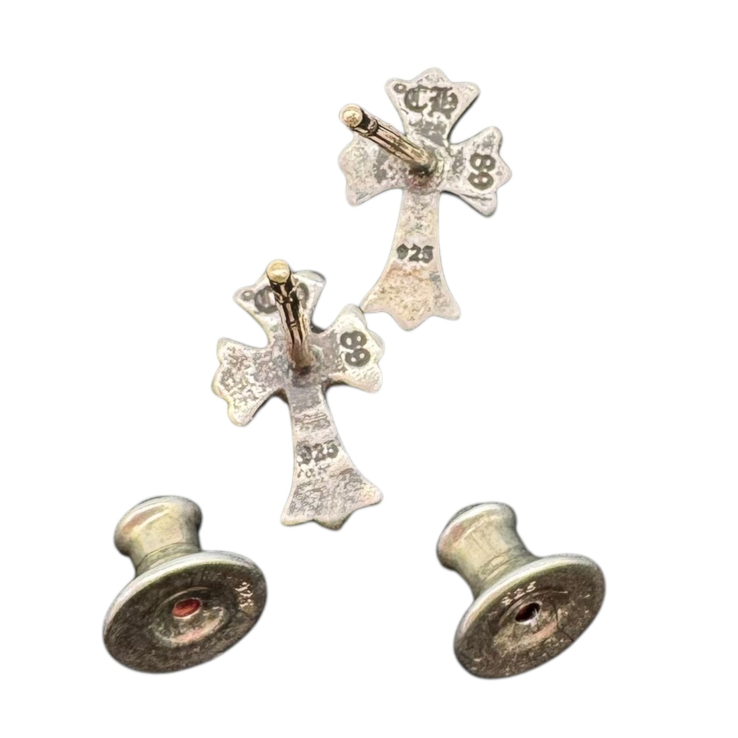 Chrome Hearts Sterling Silver Diamond Cross Stud Earrings - Outfit Repeater