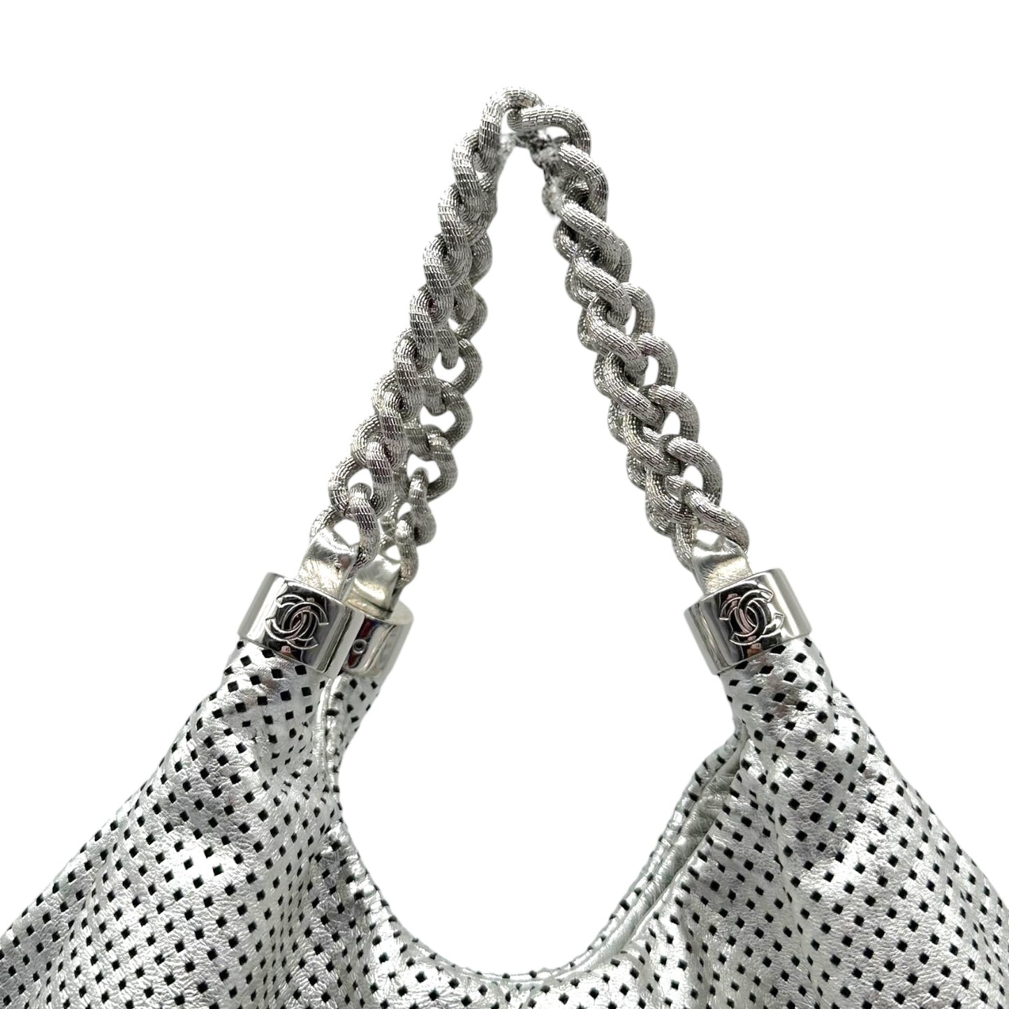Chanel Rodeo Drive Silver Perforated Leather 2-Way Hobo Bag 2008-09