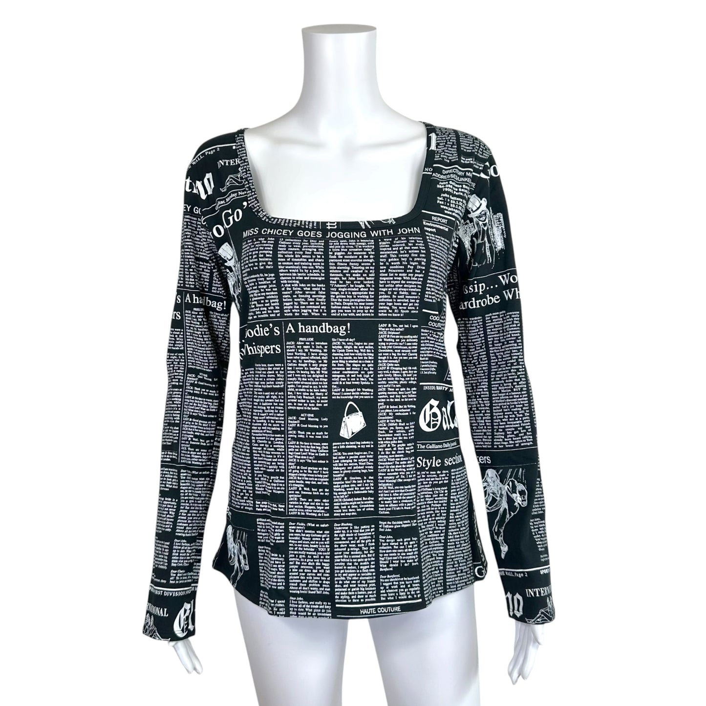 John Galliano Black & White Gazette Newsprint Longsleeve T-Shirt