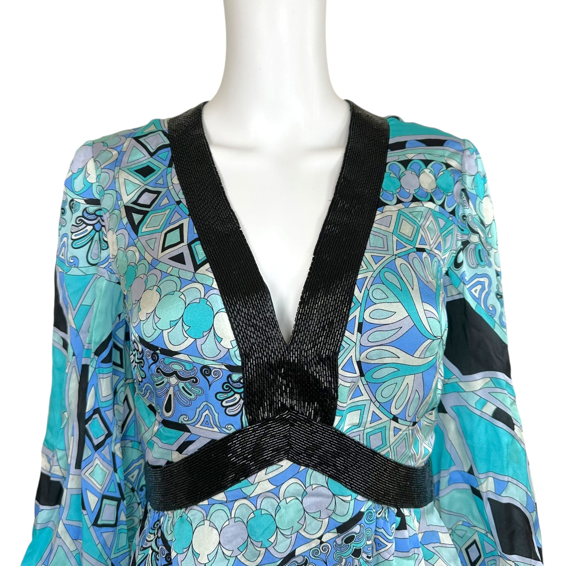 Emilio Pucci Silk Blue Black Printed Open-Back Mini Dress