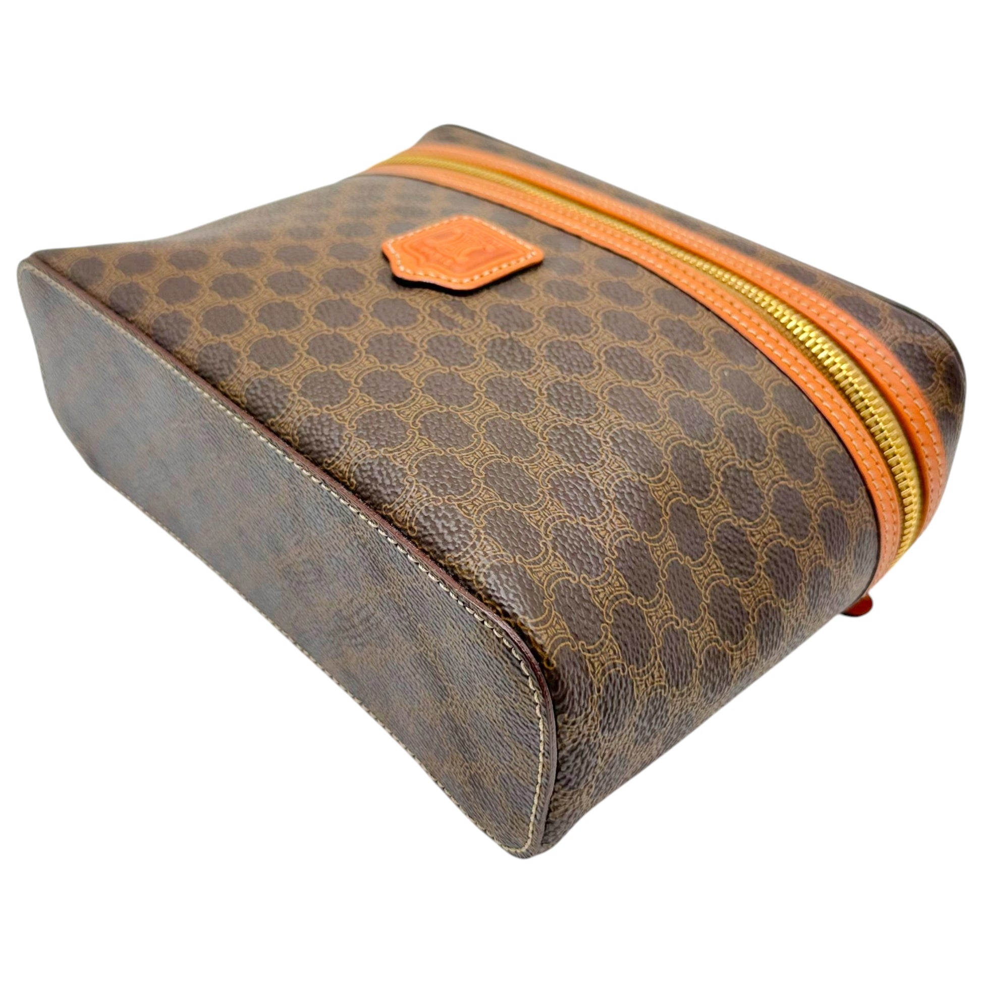 Celine Brown Triomphe Monogram Top Handle Vanity Bag