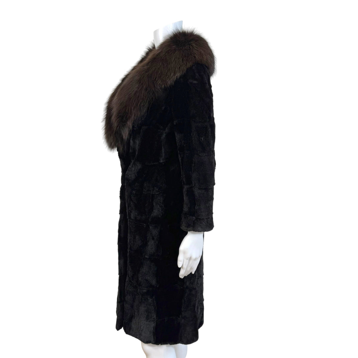 Black Sheared Mink Fur Coat With Fox Fur Collar
