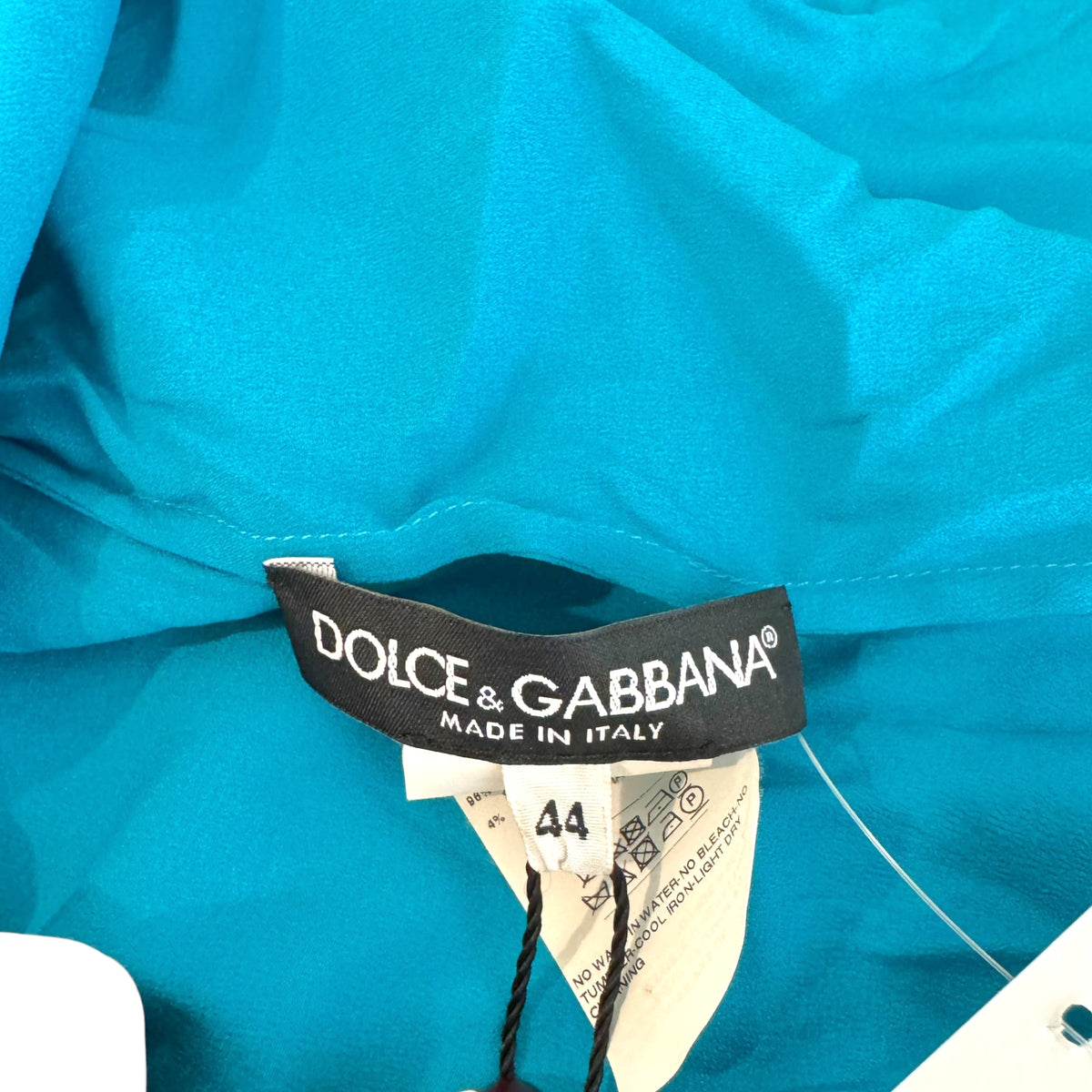Dolce & Gabbana Silk Tie-Neck Blouse Turquoise Blue