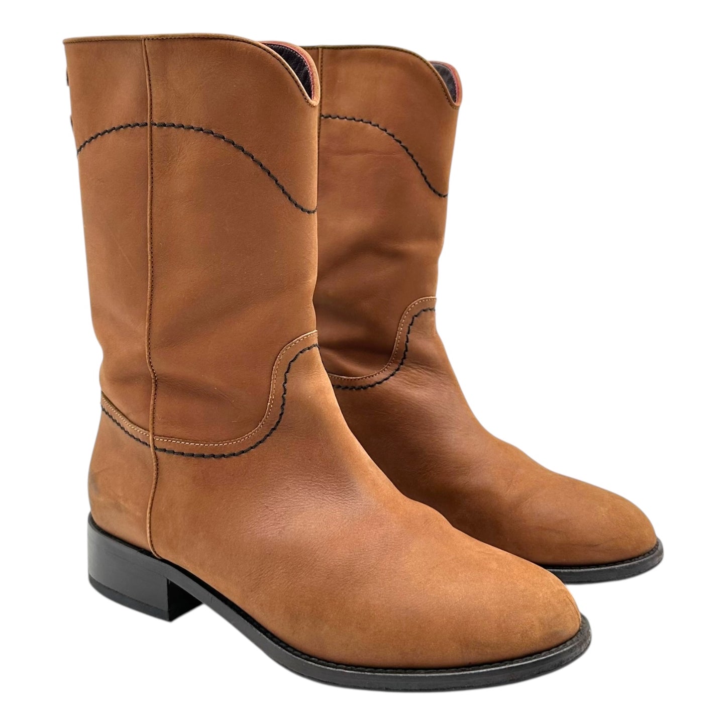 Chanel Brown Leather Logo Back Western Boots