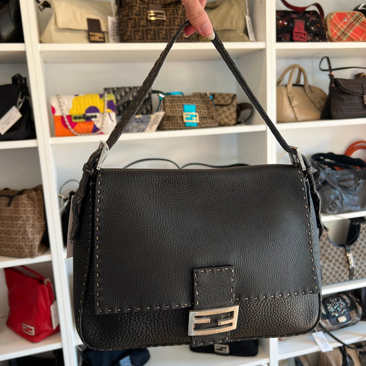 Fendi Black Leather Mama Baguette Bag