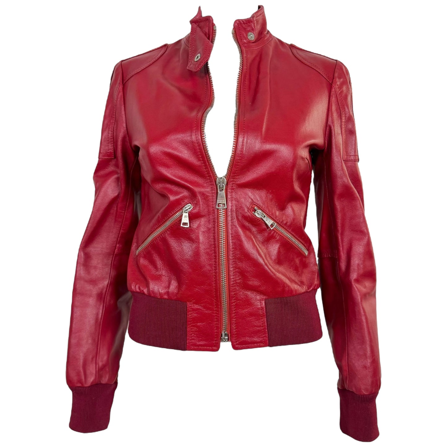 Dolce & Gabbana Red Leather Bomber Jacket - Outfit Repeater