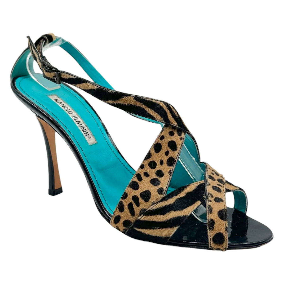 Manolo Blahnik Strappy Heels Animal Print Ponyhair Size 42
