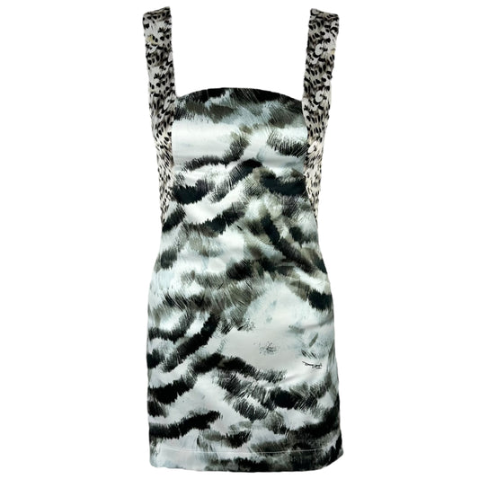 Just Cavalli Roberto Cavalli Gray Animal Print Satin Mini Dress