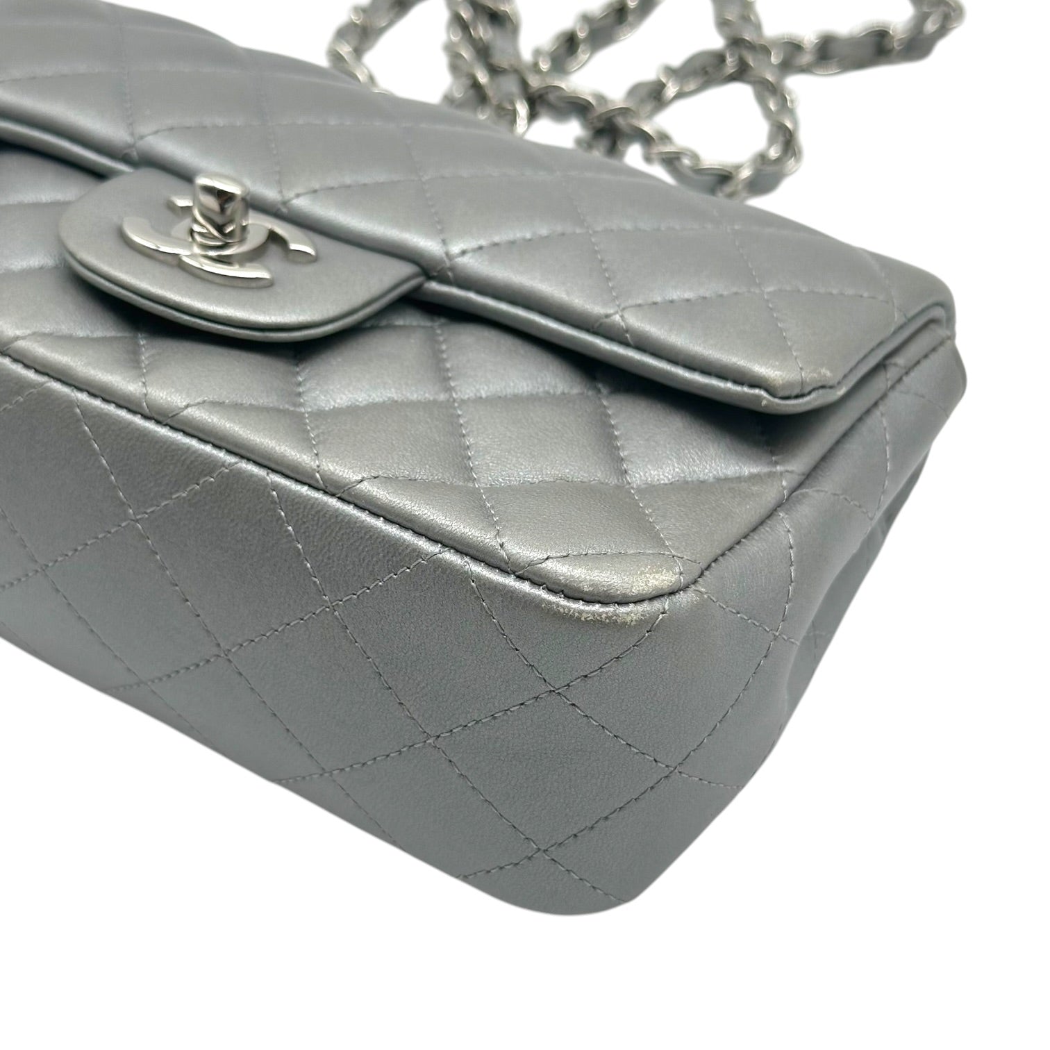 Chanel Metallic Silver Matelasse Small Classic Flap Bag