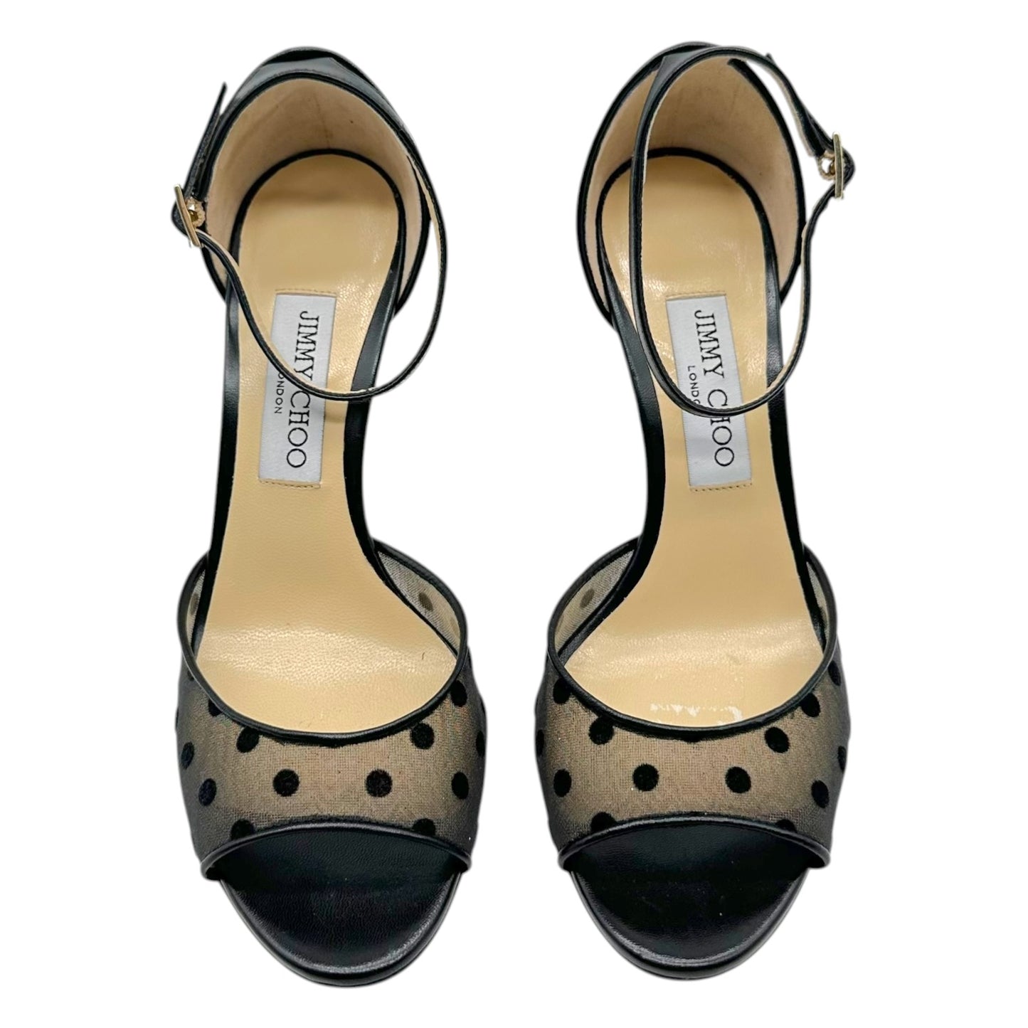 Jimmy Choo Black Semi-Sheer Polka Dot Sandal Heels