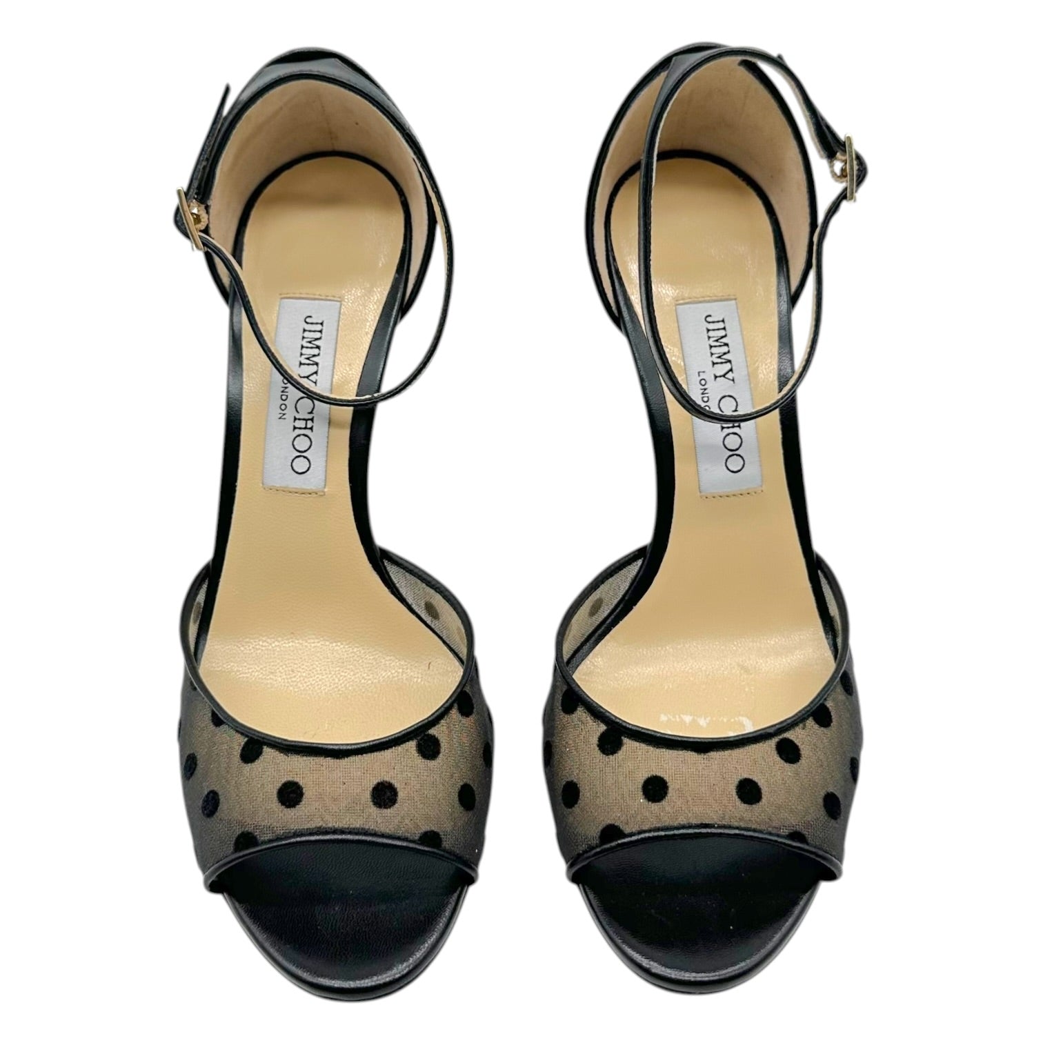 Jimmy Choo Black Semi-Sheer Polka Dot Sandal Heels