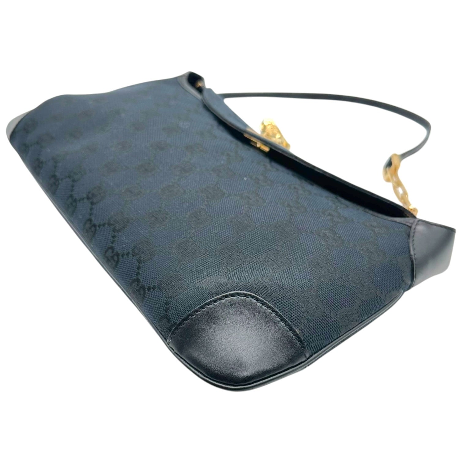 Gucci Shoulder Bag Black Monogram Gold Chain Tiger Charm