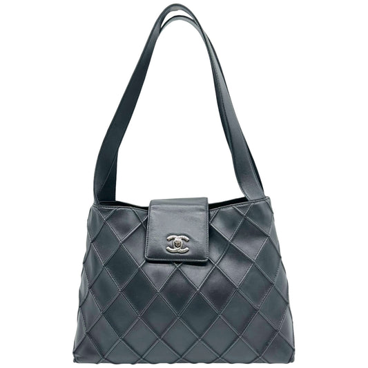 Chanel Black & Silver Quilted Matelasse Hobo Shoulder Bag 2000-02
