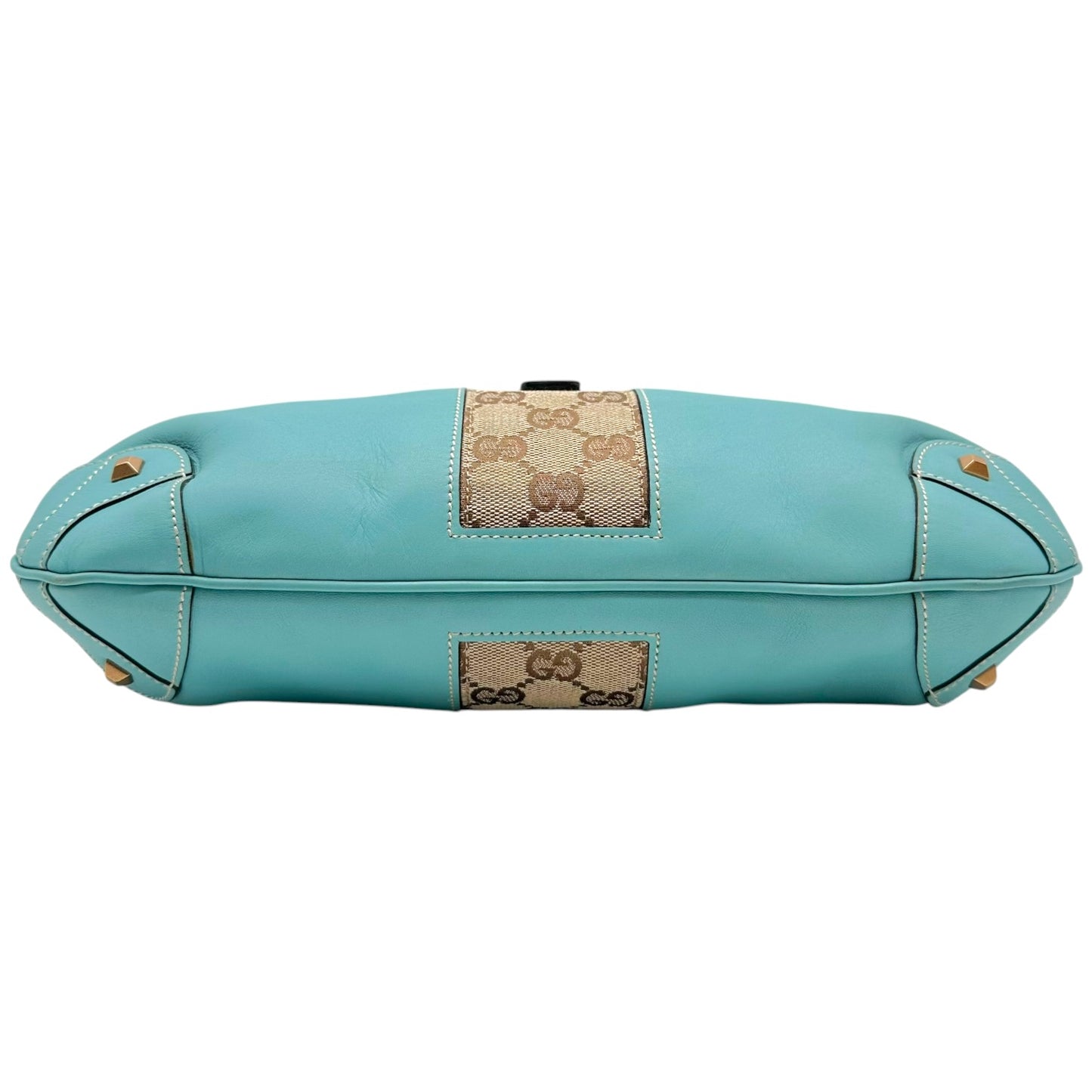 Gucci Turquoise Leather Monogram Piston Lock Shoulder Bag