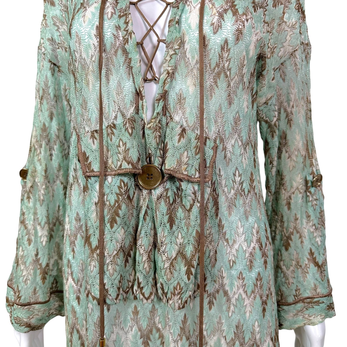 Missoni Mare Turquoise & Brown Hooded Mini Dress