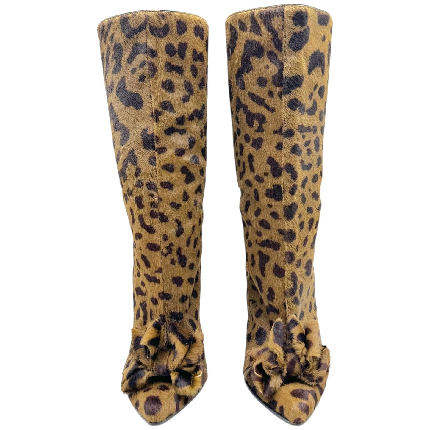 Roberto Cavalli Khaki Green Leopard Print Heeled Boots