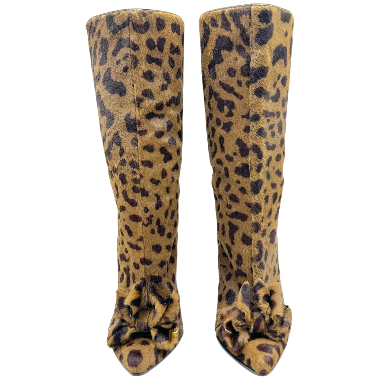Roberto Cavalli Khaki Green Leopard Print Heeled Boots