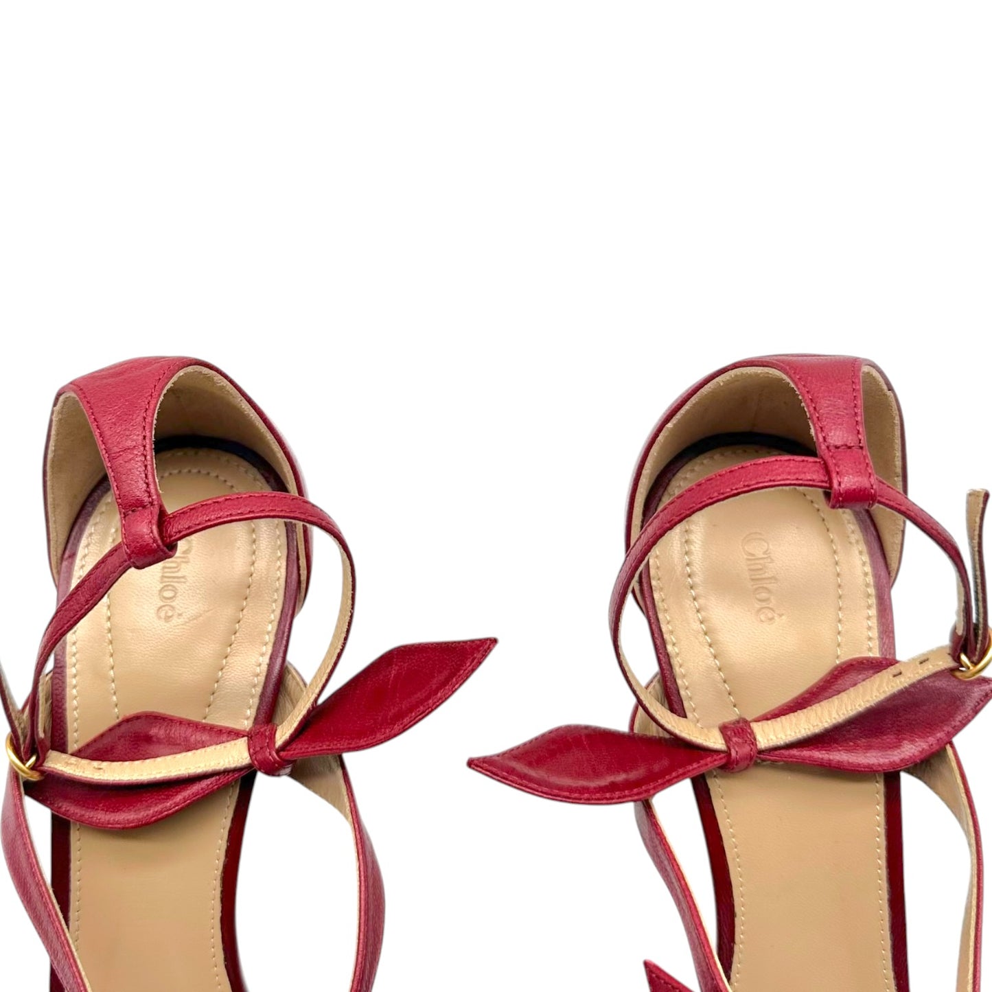 Chloé Red Bow Embellished Strappy Sandal Heels