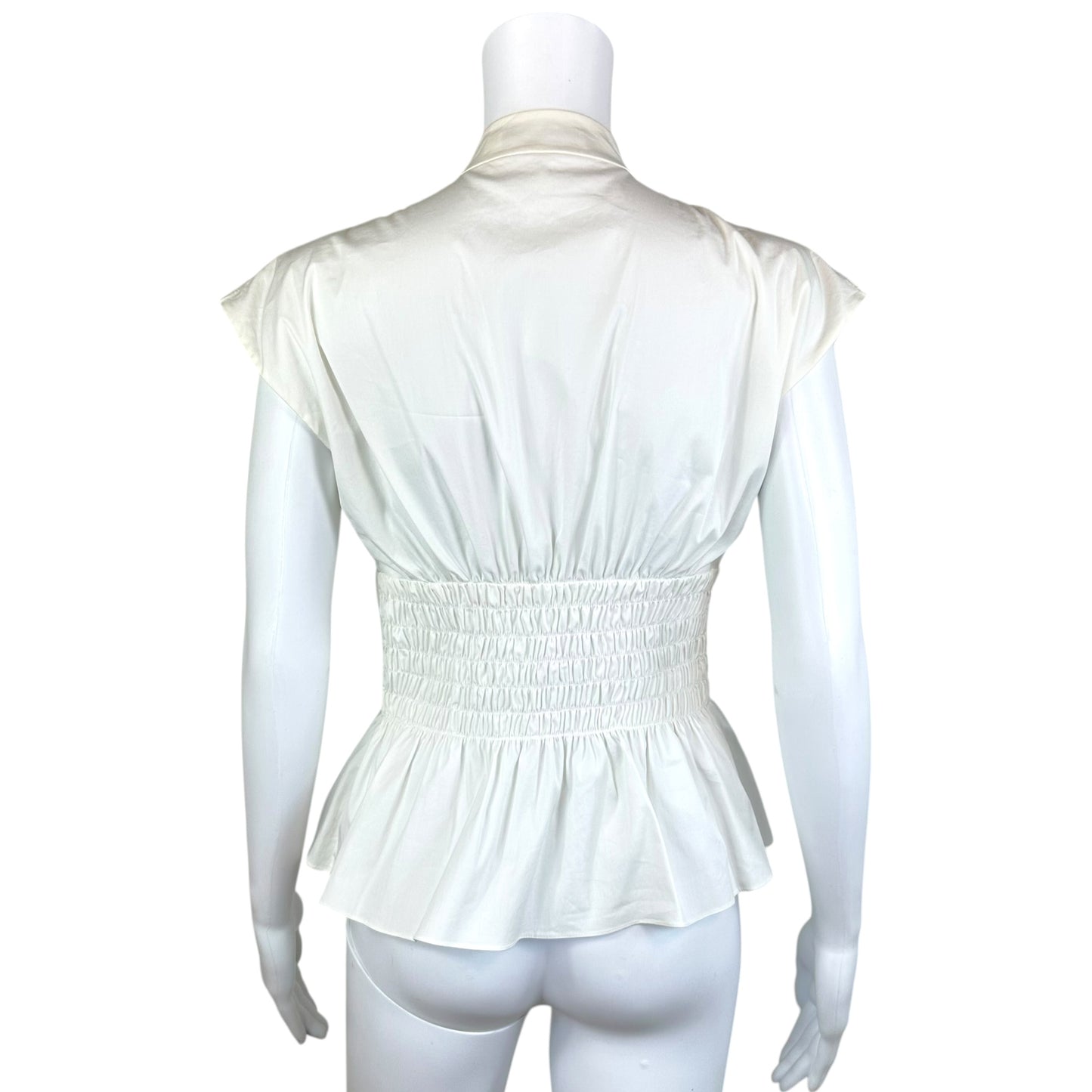 Christian Dior White Cinch Waist Tie Neck Blouse