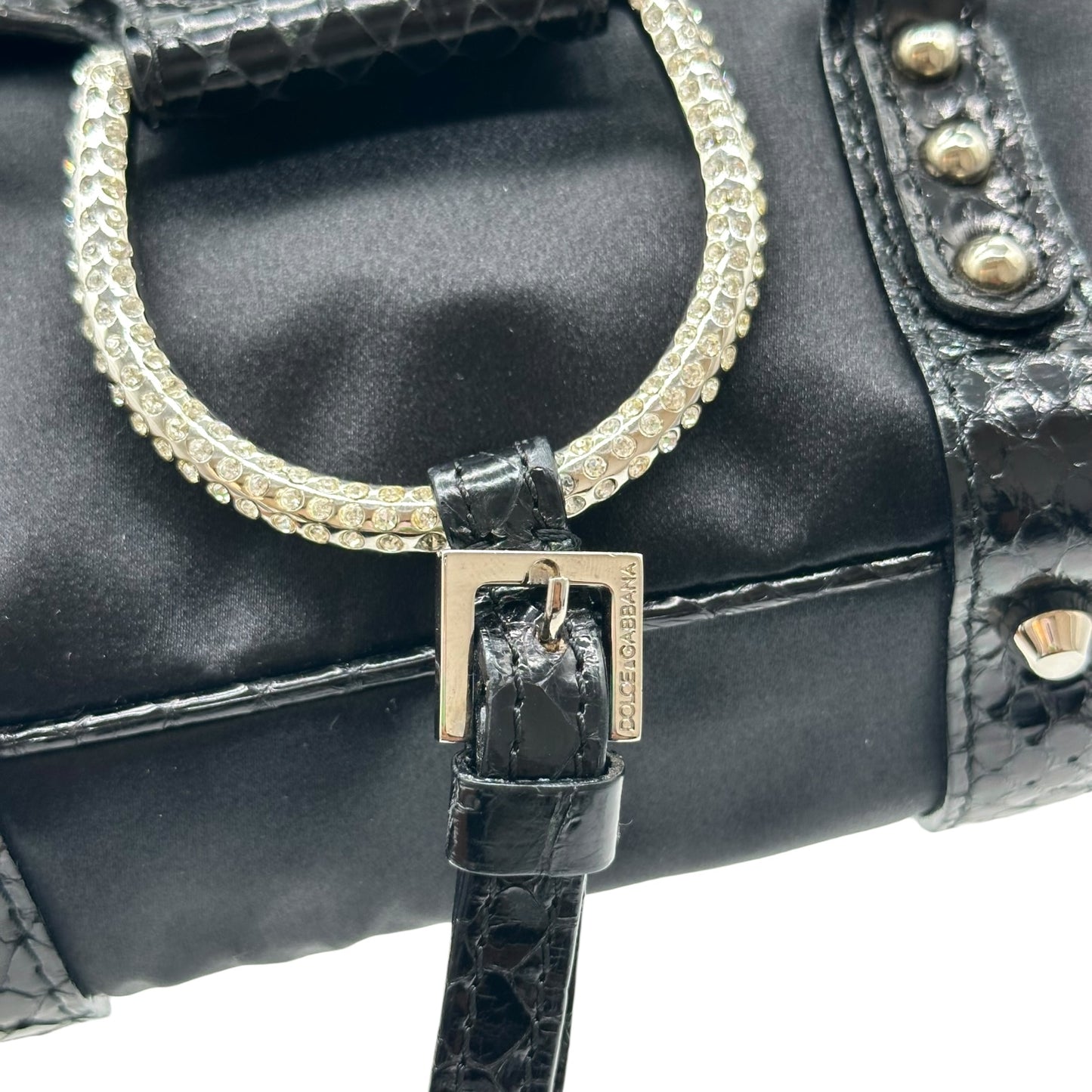 D&G Dolce & Gabbana Black Python & Crystal Embellished Mini Bag